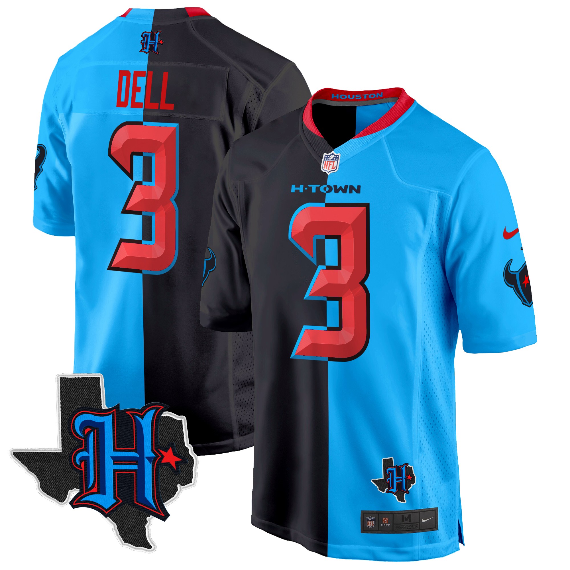 Tank Dell Men's Houston Texans 2024 Texas Patch Game Split Jersey - All Stitched