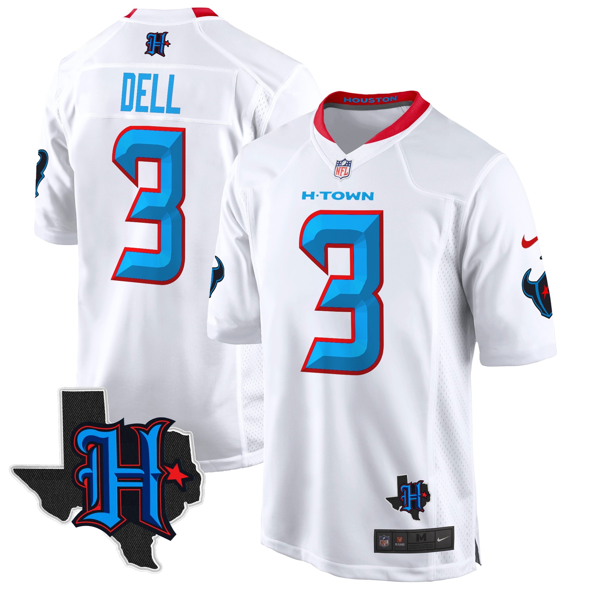 Tank Dell Men's Houston Texans 2024 Texas Patch Game White Jersey - All Stitched