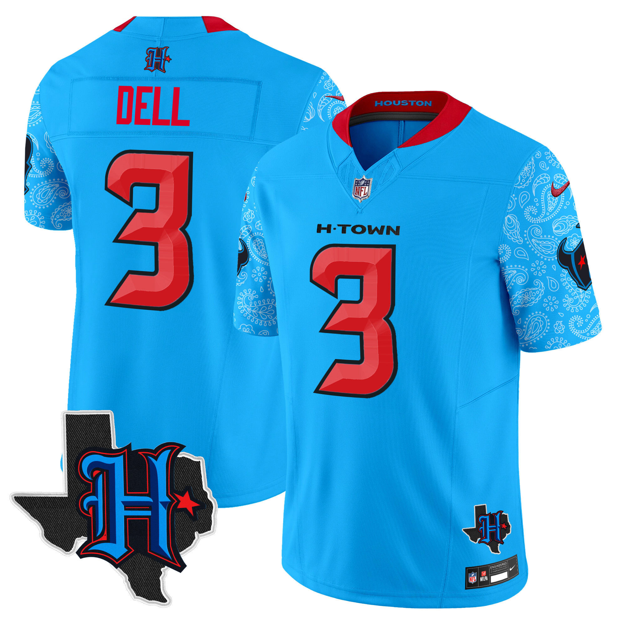 Tank Dell Men's Houston Texans 2024 Texas Patch Vapor Limited Blue Jersey - All Stitched