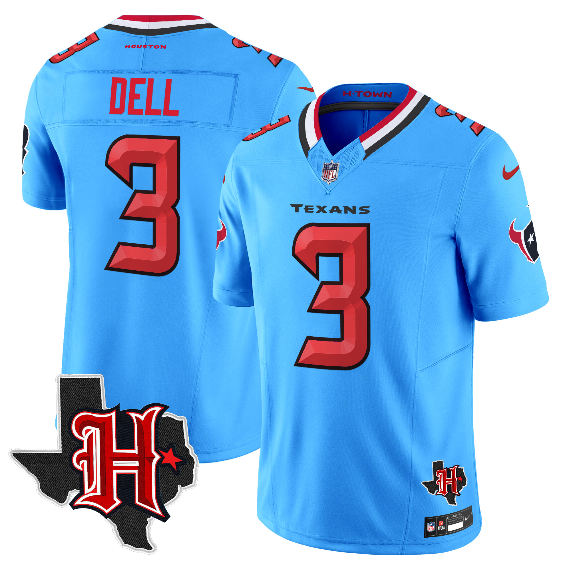 Tank Dell Men's Houston Texans 2024 Texas Patch Vapor Limited Blue Jersey - All Stitched