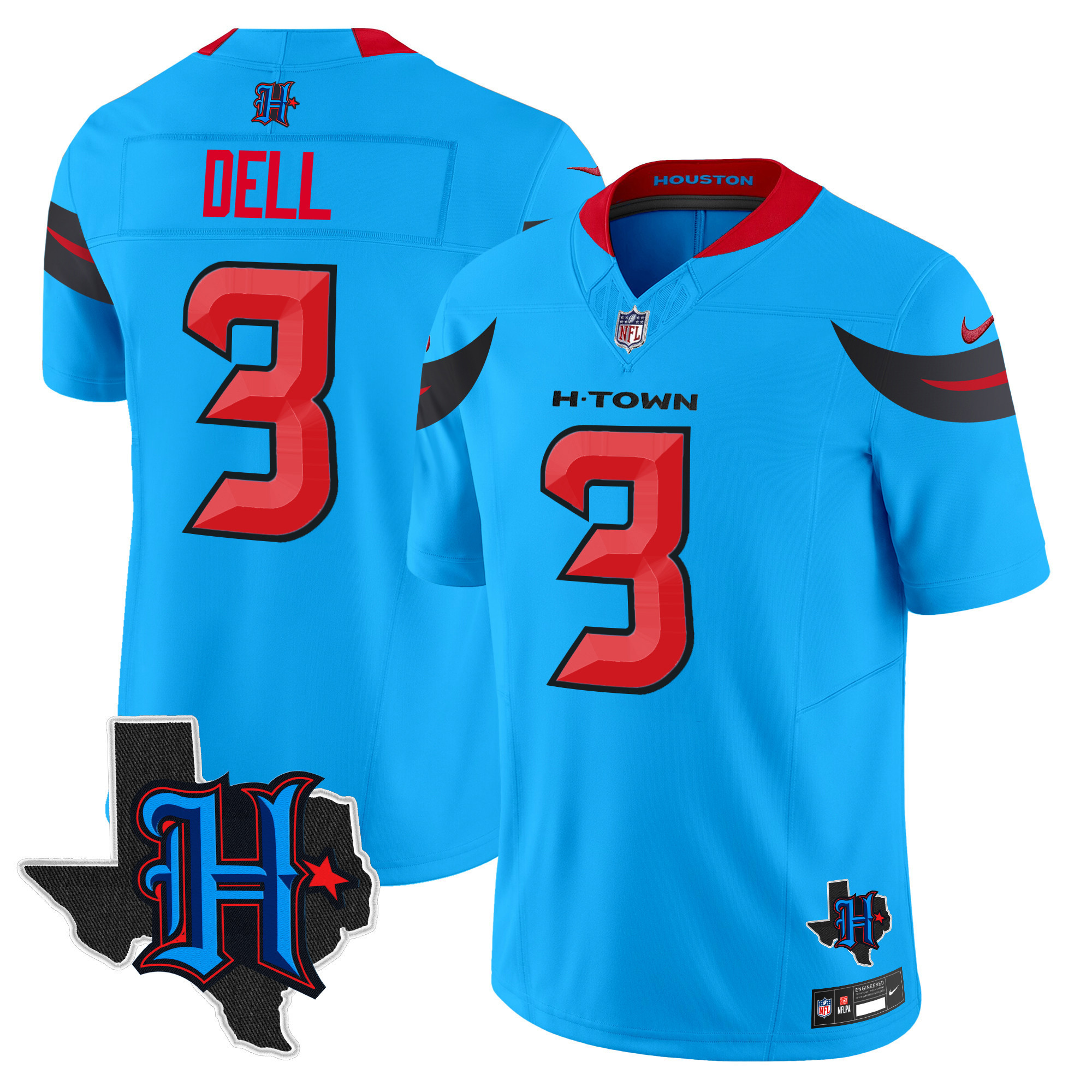 Tank Dell Men's Houston Texans 2024 Texas Patch Vapor Limited Blue Jersey - All Stitched