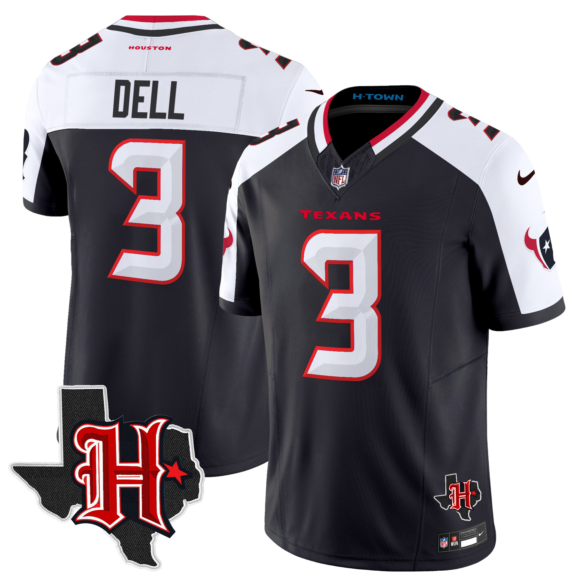 Tank Dell Men's Houston Texans 2024 Texas Patch Vapor Limited Navy Alternate Jersey - All Stitched