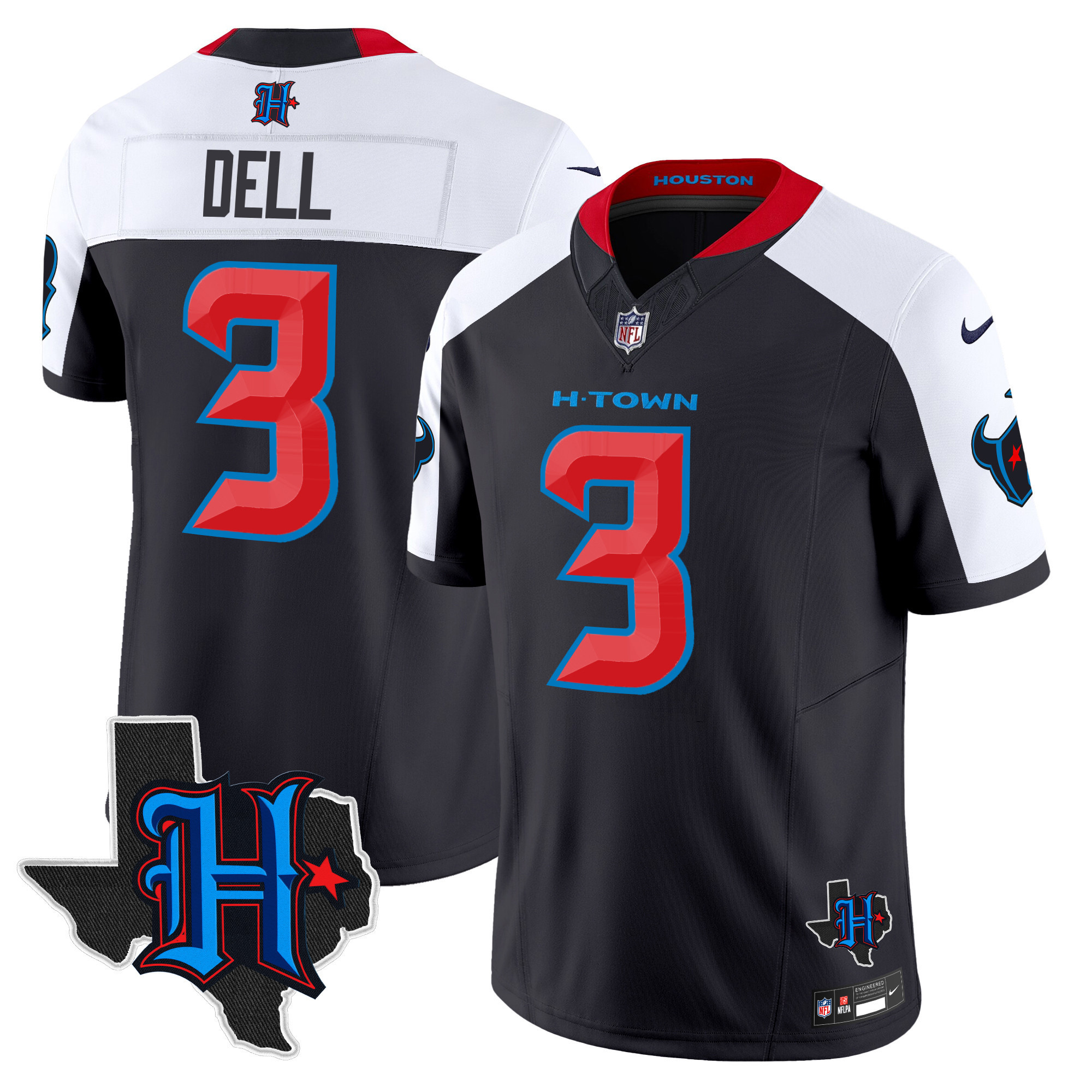 Tank Dell Men's Houston Texans 2024 Texas Patch Vapor Limited Navy Alternate Jersey - All Stitched