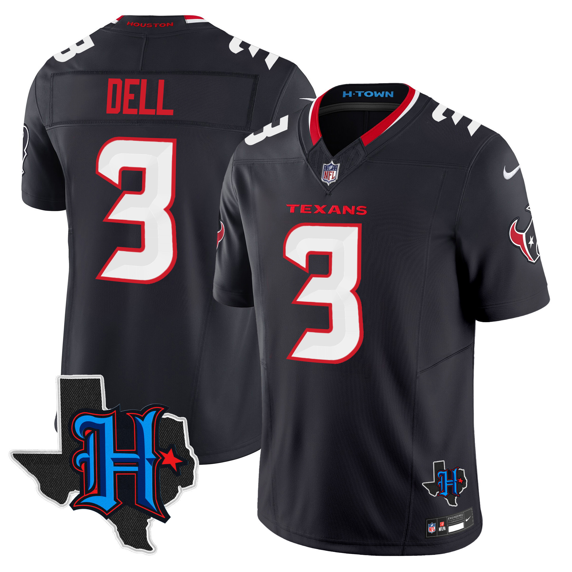 Tank Dell Men's Houston Texans 2024 Texas Patch Vapor Limited Navy Jersey - All Stitched