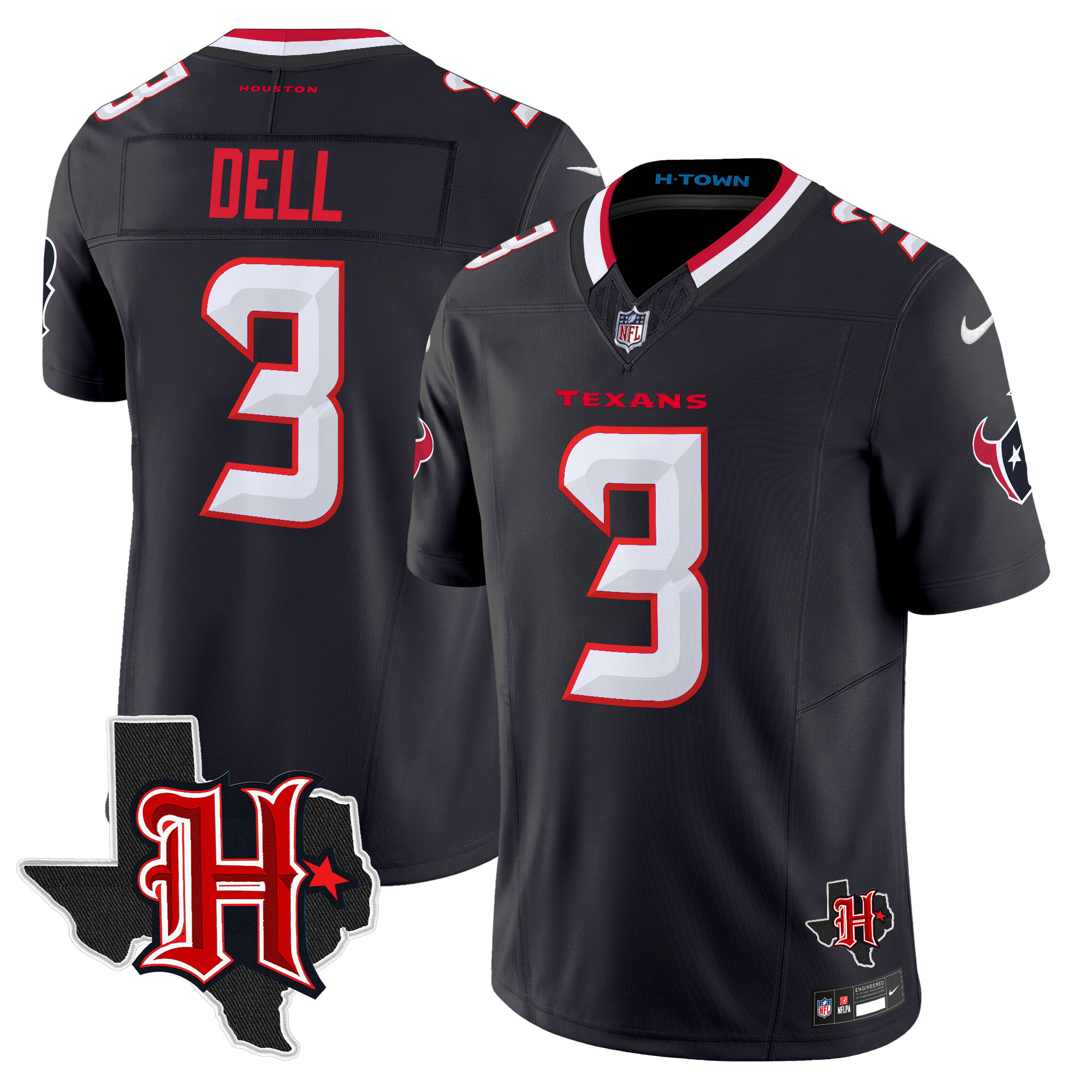 Tank Dell Men's Houston Texans 2024 Texas Patch Vapor Limited Navy Jersey - All Stitched