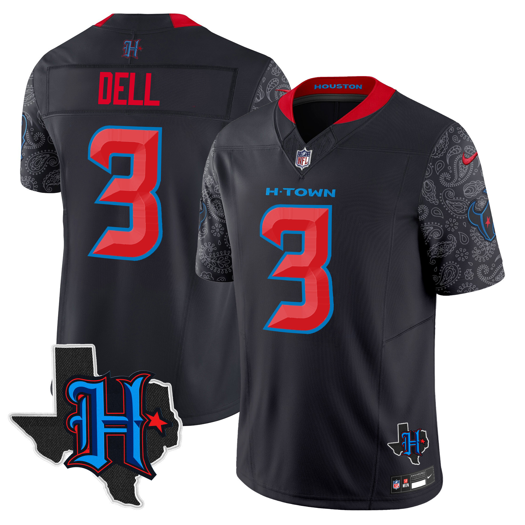 Tank Dell Men's Houston Texans 2024 Texas Patch Vapor Limited Navy Limited Jersey - All Stitched
