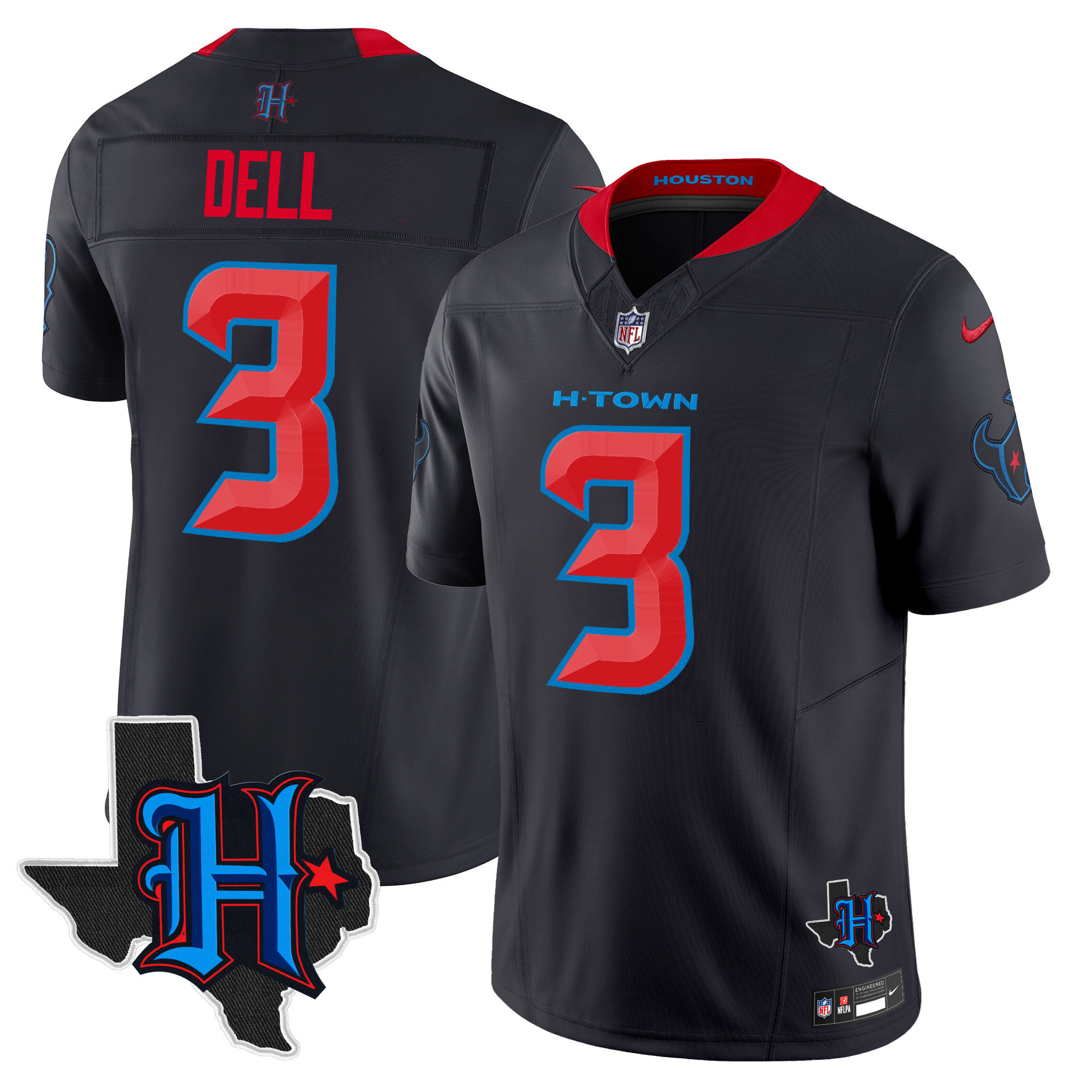 Tank Dell Men's Houston Texans 2024 Texas Patch Vapor Limited Navy Limited Jersey - All Stitched