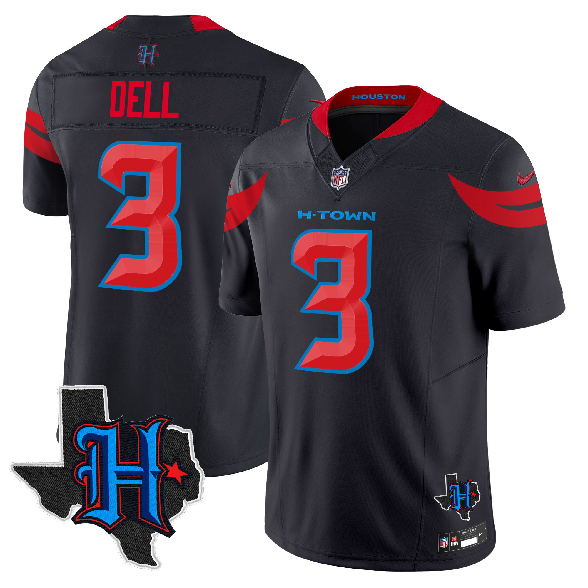 Tank Dell Men's Houston Texans 2024 Texas Patch Vapor Limited Navy Limited Jersey - All Stitched