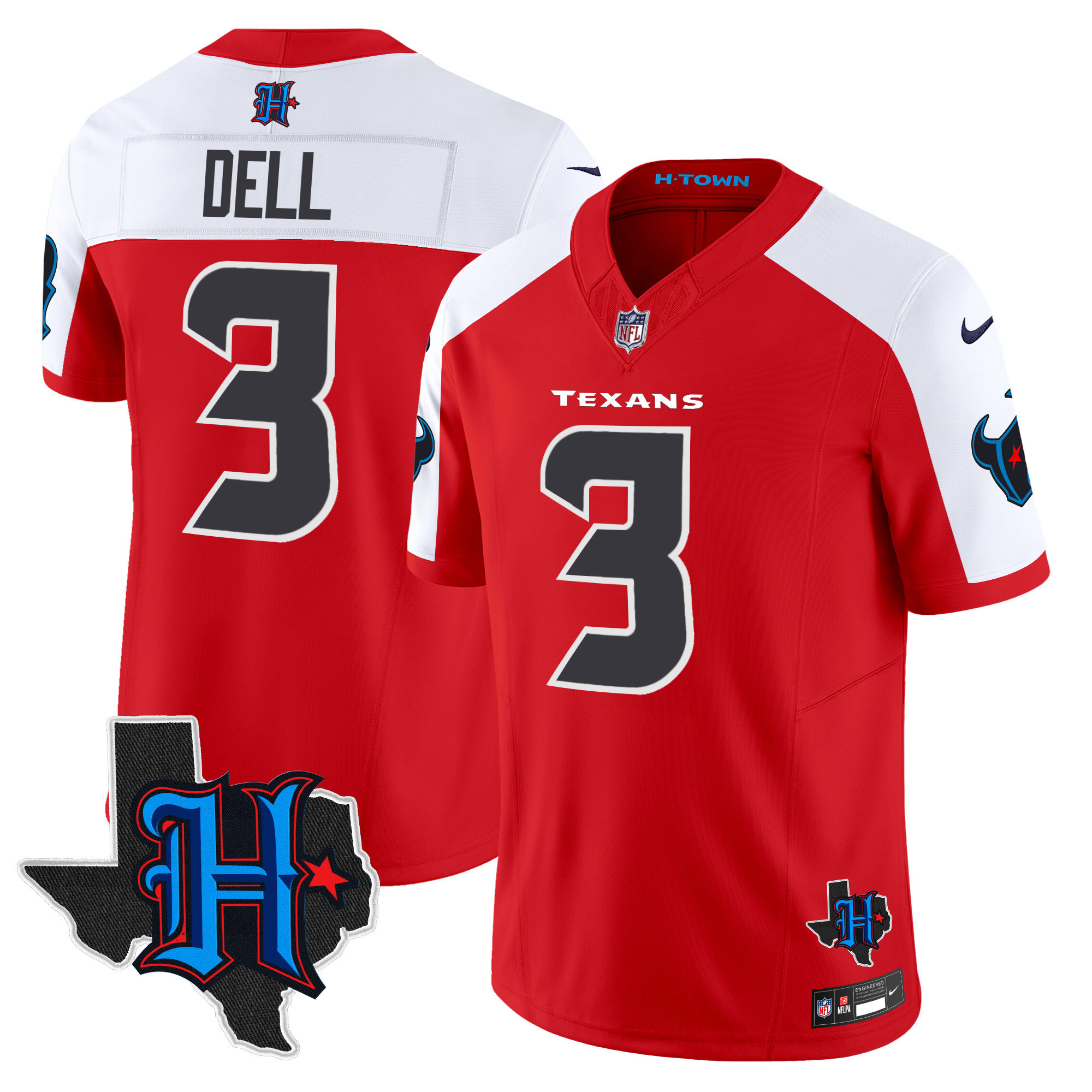 Tank Dell Men's Houston Texans 2024 Texas Patch Vapor Limited Red Alternate Jersey - All Stitched