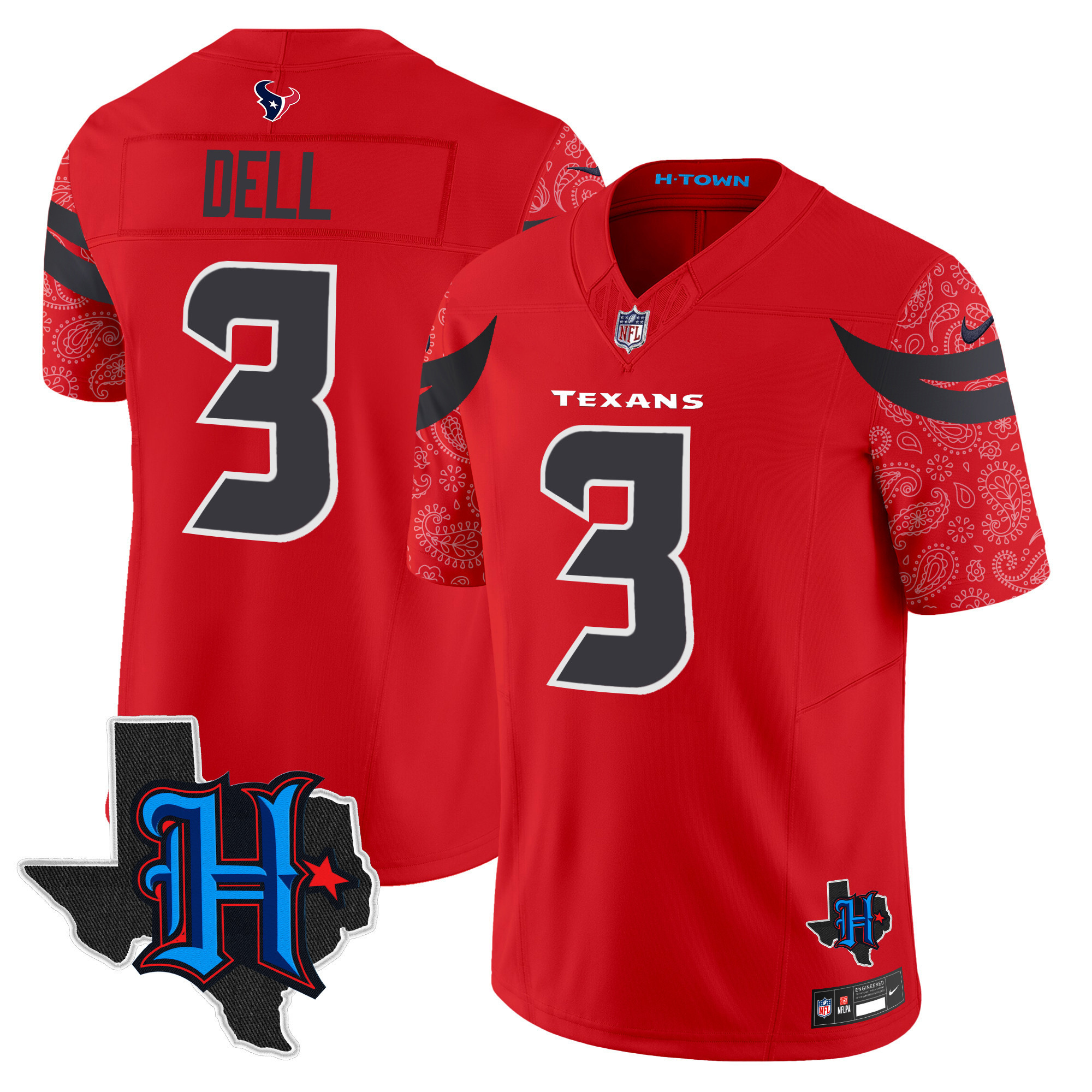 Tank Dell Men's Houston Texans 2024 Texas Patch Vapor Limited Red Jersey - All Stitched