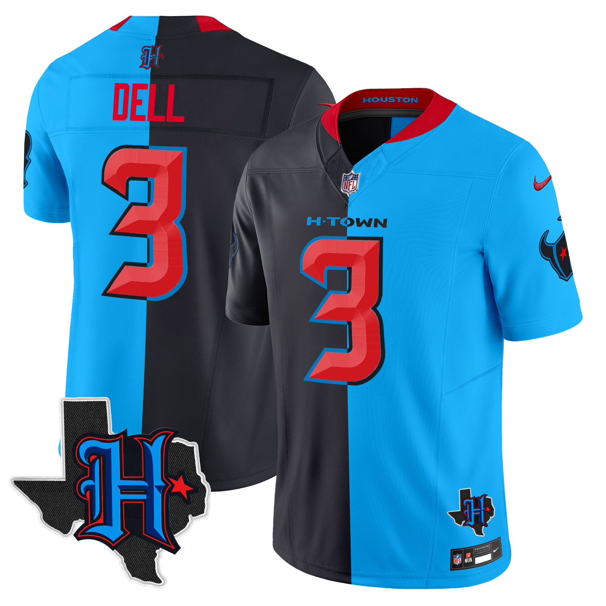 Tank Dell Men's Houston Texans 2024 Texas Patch Vapor Limited Split Jersey - All Stitched