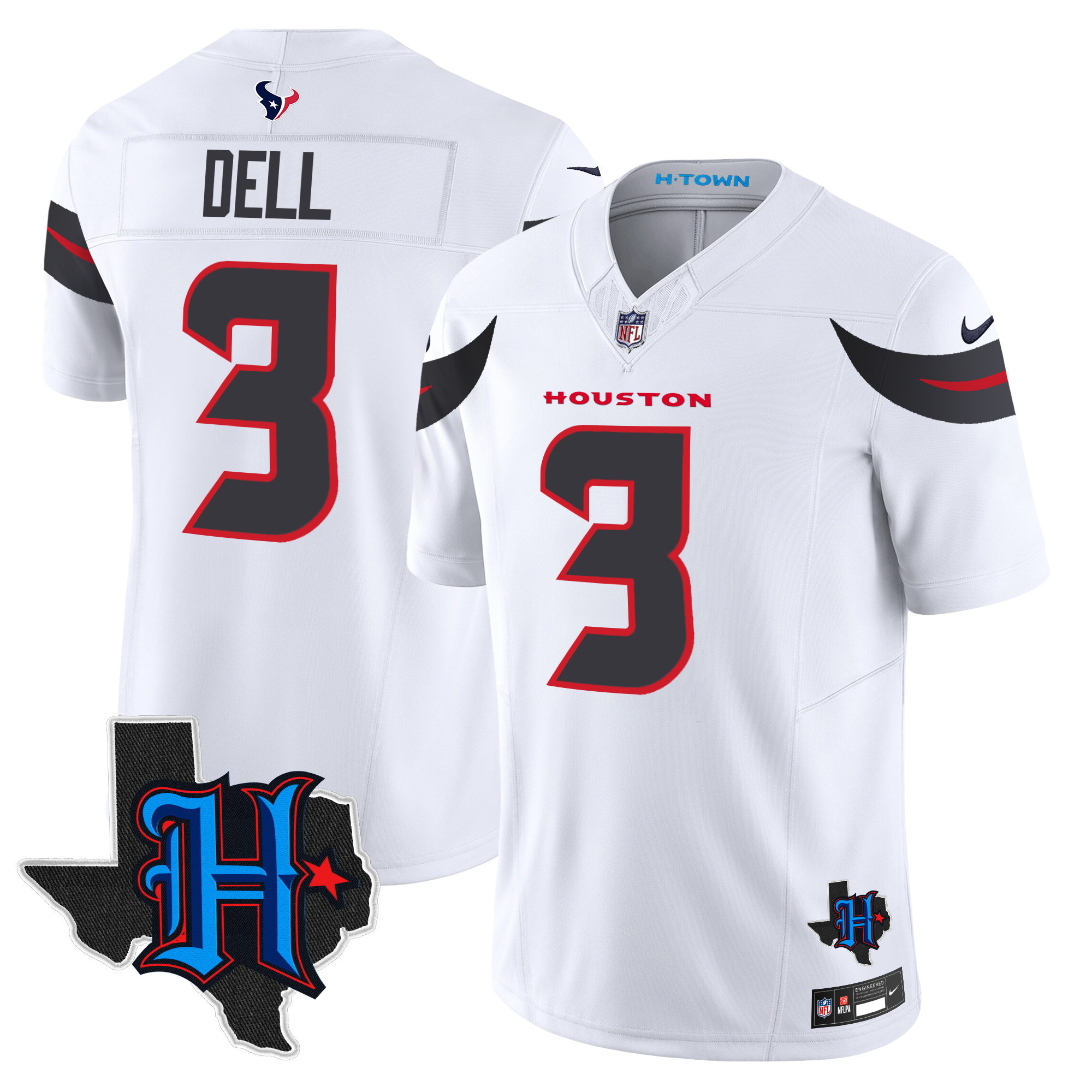 Tank Dell Men's Houston Texans 2024 Texas Patch Vapor Limited White Jersey - All Stitched