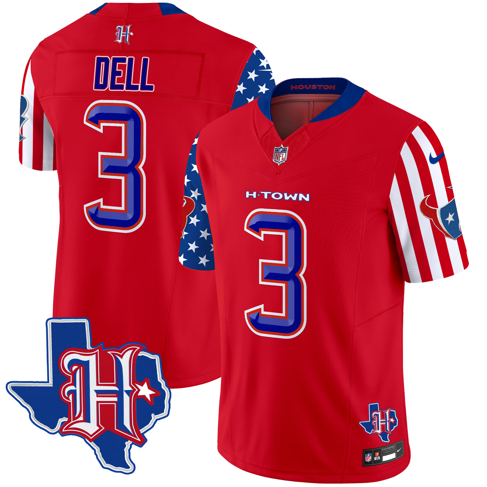 Tank Dell Men's Houston Texans American Style Vapor Limited Red Jersey - All Stitched