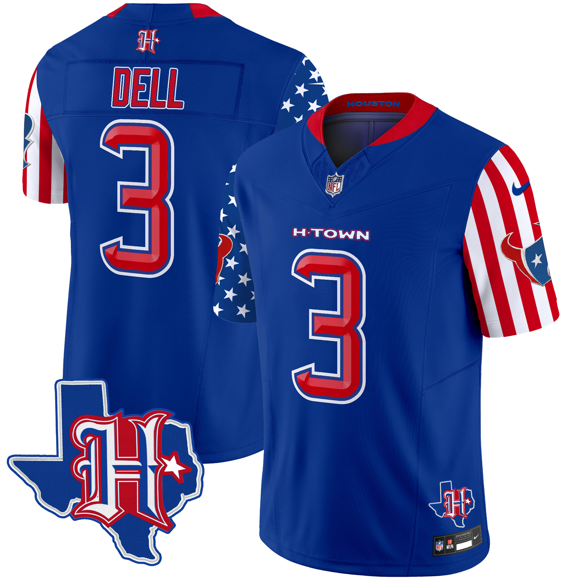 Tank Dell Men's Houston Texans American Style Vapor Limited Royal Jersey - All Stitched