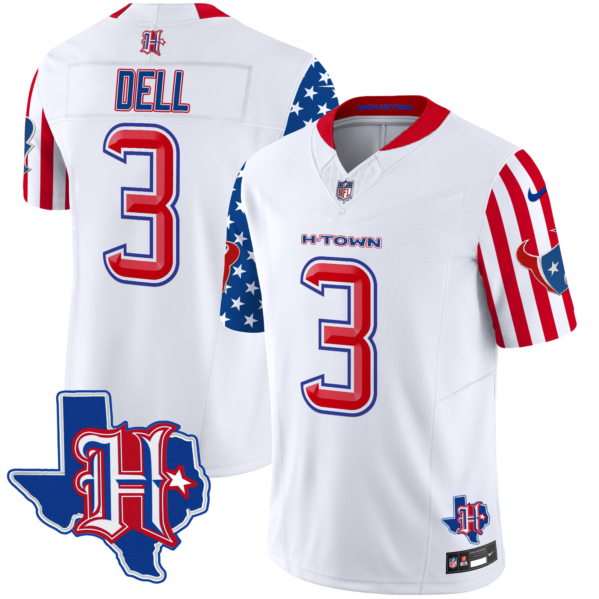 Tank Dell Men's Houston Texans American Style Vapor Limited White Jersey - All Stitched