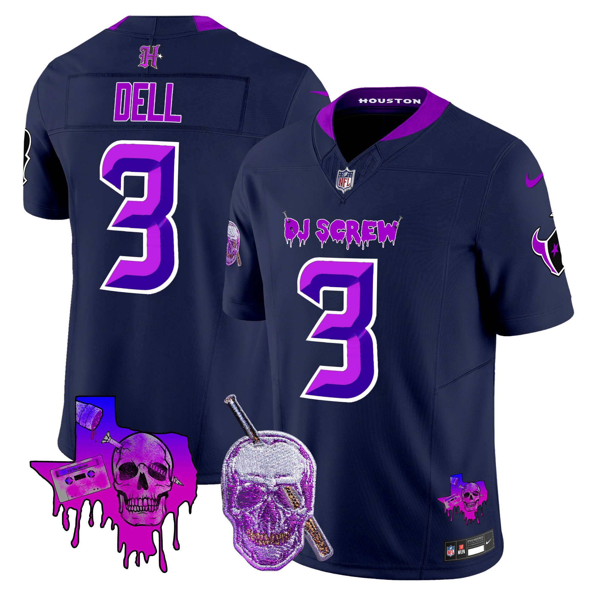 Tank Dell Men's Houston Texans DJ Screw Vapor Limited Navy Jersey - All Stitched
