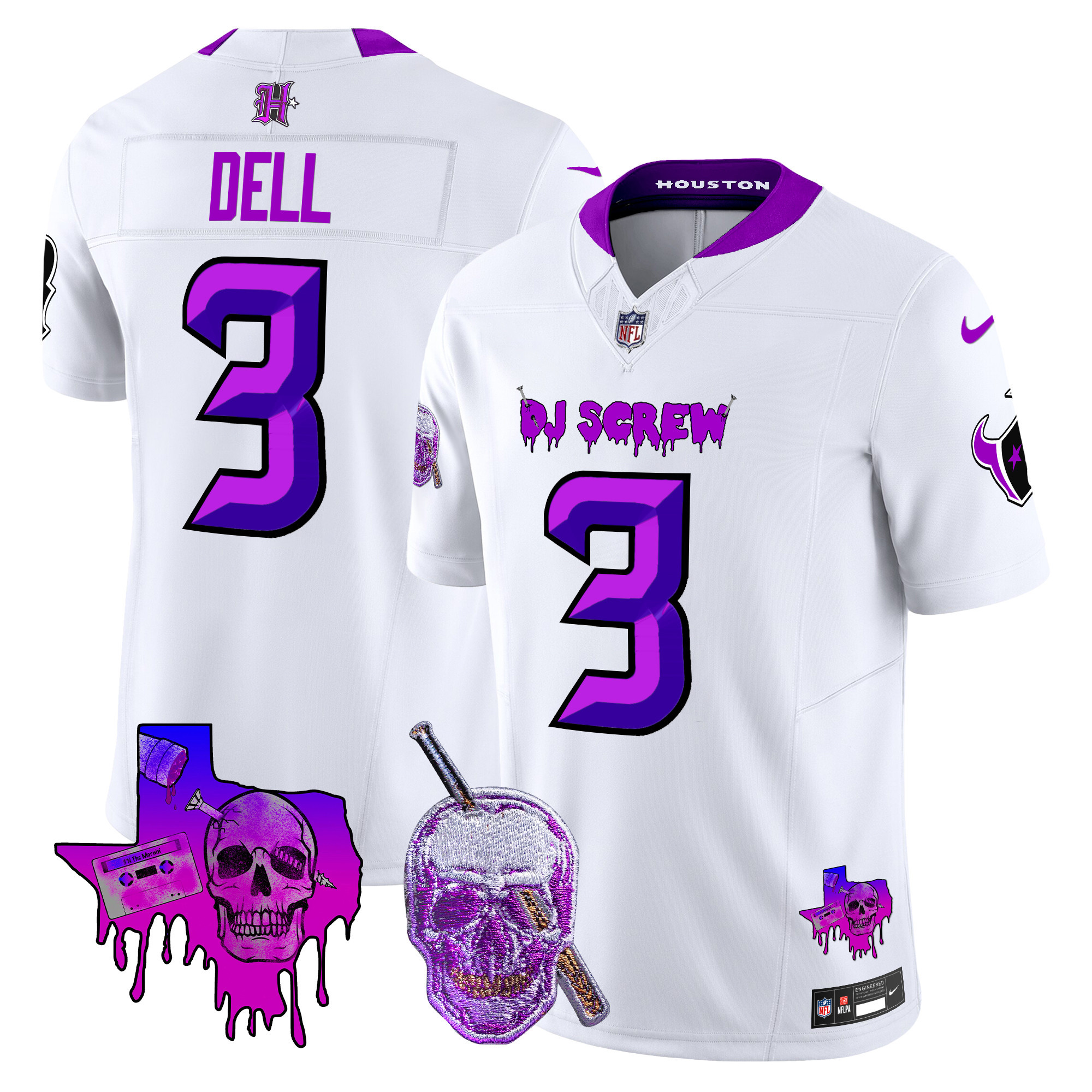Tank Dell Men's Houston Texans DJ Screw Vapor Limited White Jersey - All Stitched