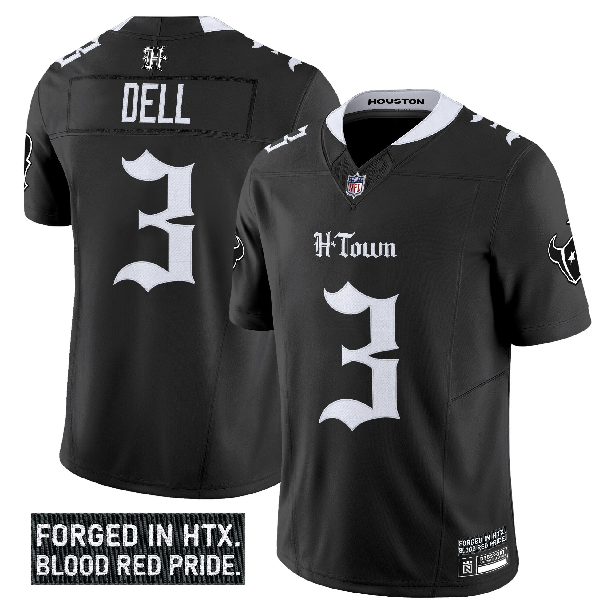 Tank Dell Men's Houston Texans 'Gothic Lone Star Shadows Edition' Vapor Limited Black Jersey - All Stitched