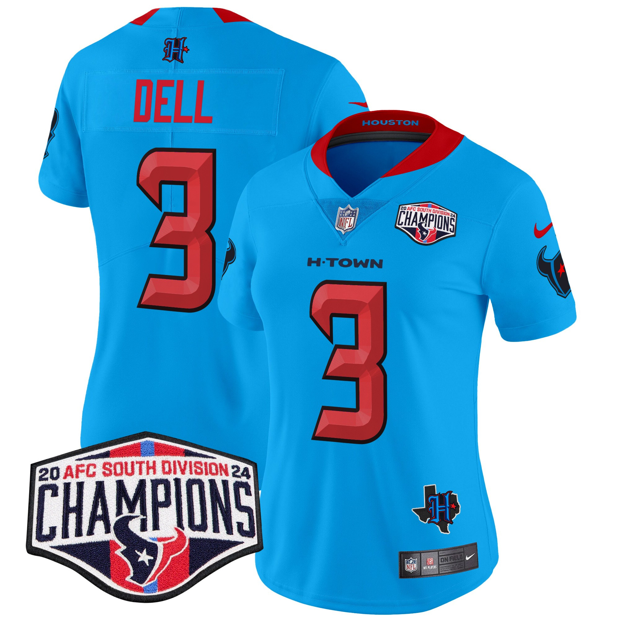 Tank Dell Women's Houston Texans 2024 AFC South Division Champions Patch Vapor Limited Blue Jersey - All Stitched