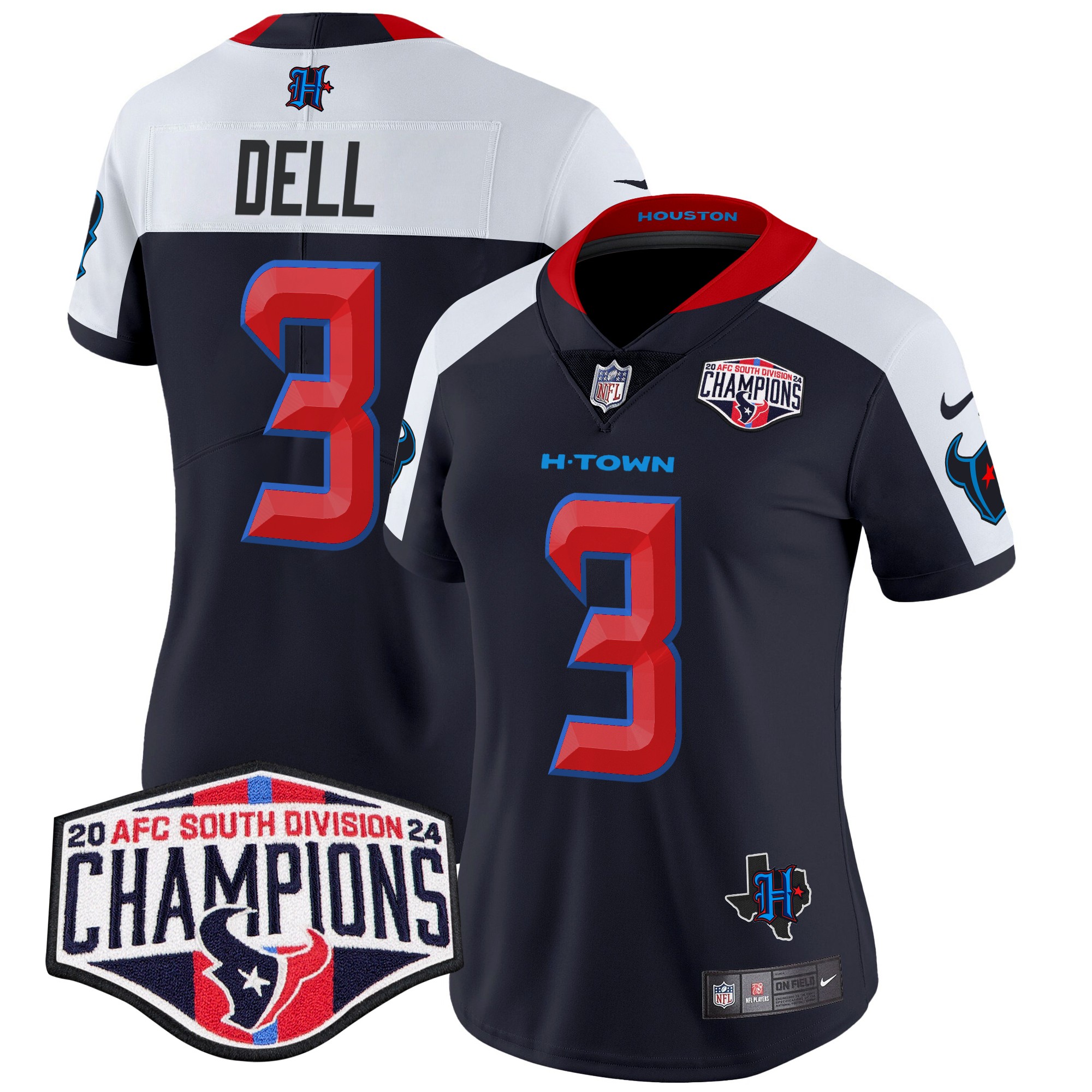 Tank Dell Women's Houston Texans 2024 AFC South Division Champions Patch Vapor Limited Navy Alternate Jersey - All Stitched