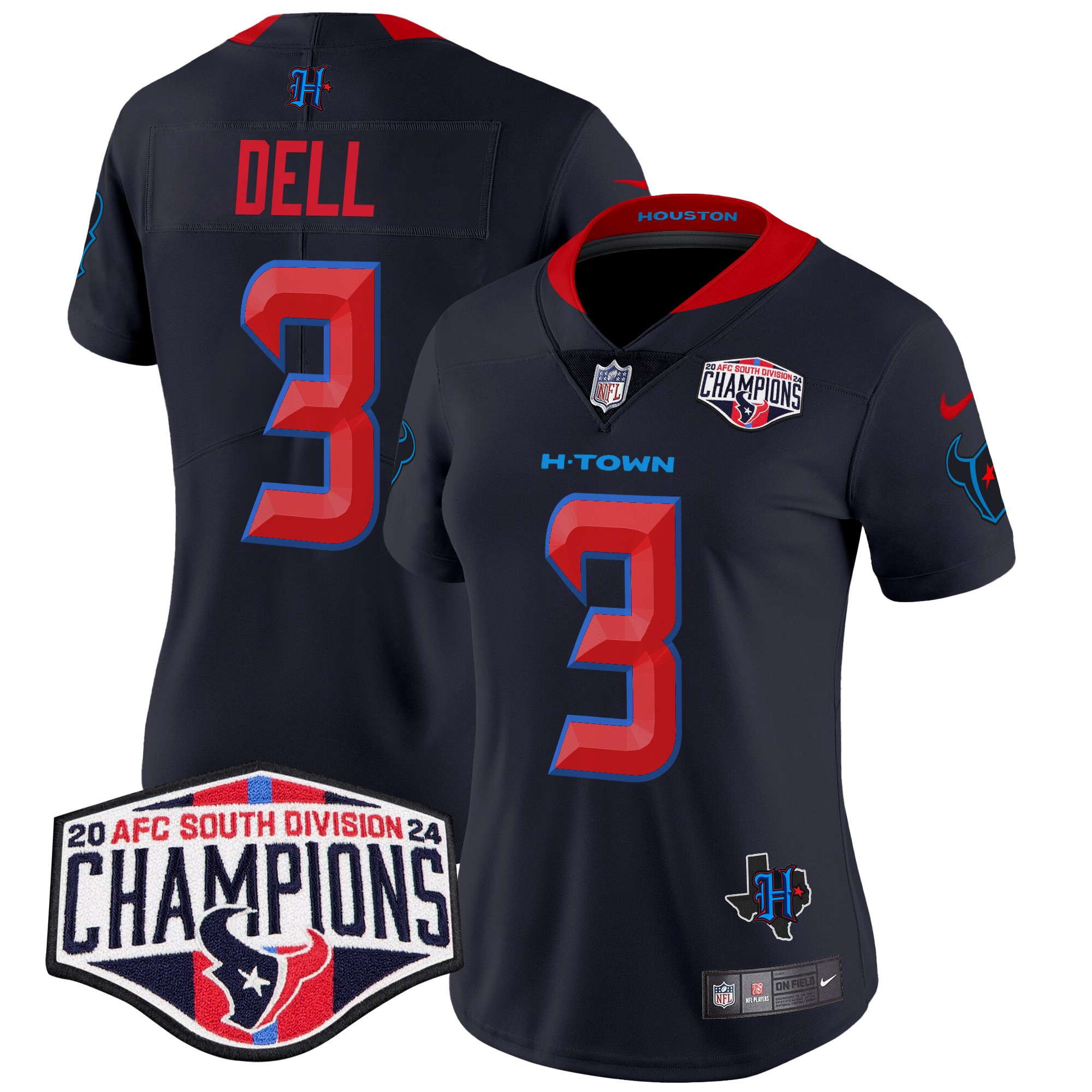 Tank Dell Women's Houston Texans 2024 AFC South Division Champions Patch Vapor Limited Navy Limited Jersey - All Stitched