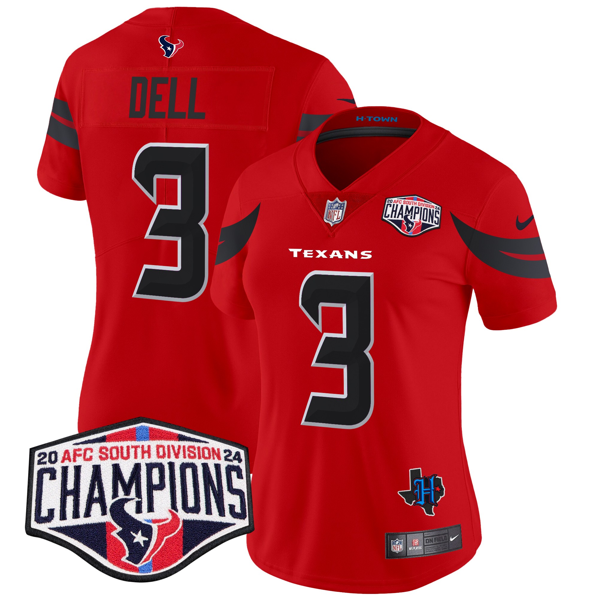 Tank Dell Women's Houston Texans 2024 AFC South Division Champions Patch Vapor Limited Red Jersey - All Stitched