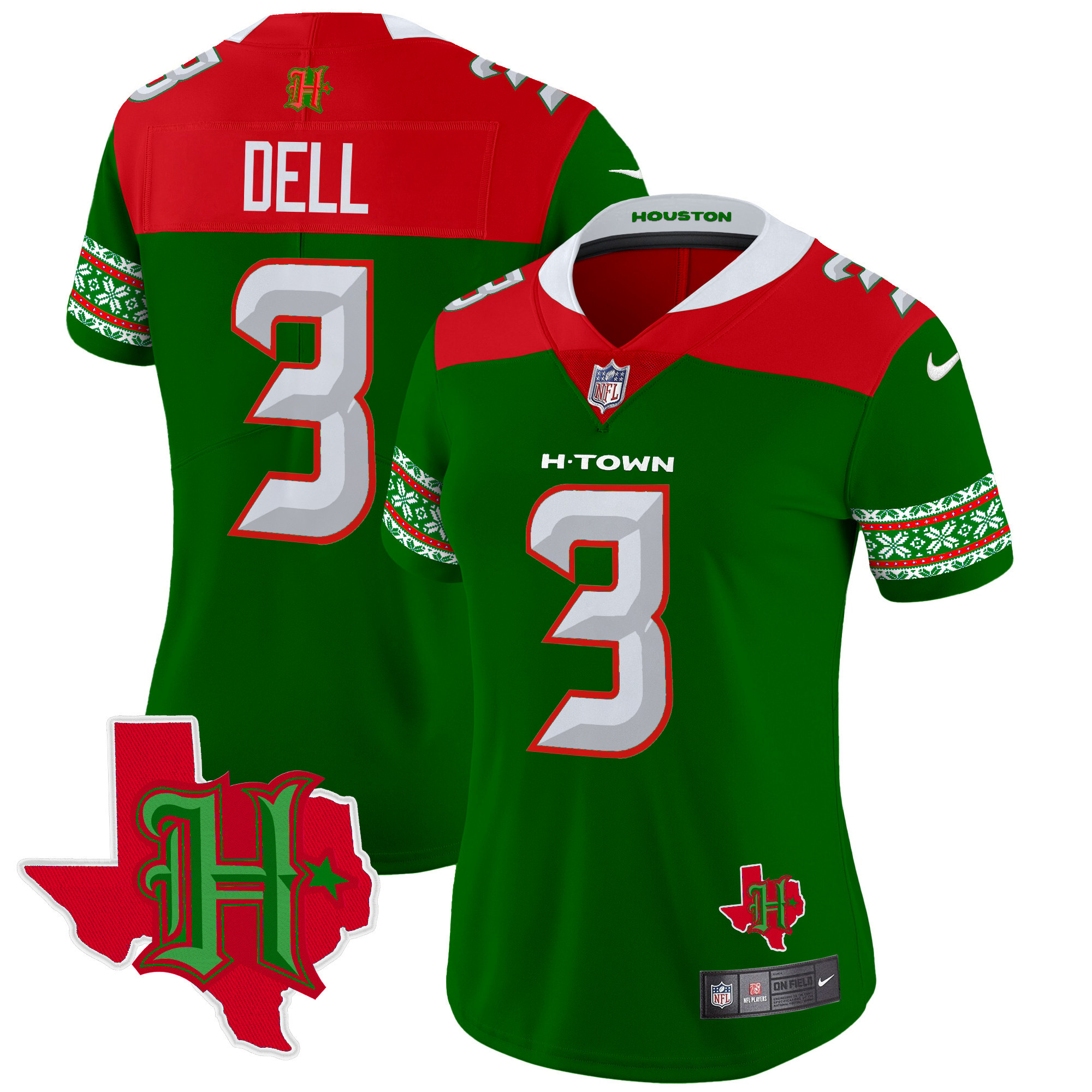 Tank Dell Women's Houston Texans 2024 Christmas Vapor Limited Green Jersey - All Stitched