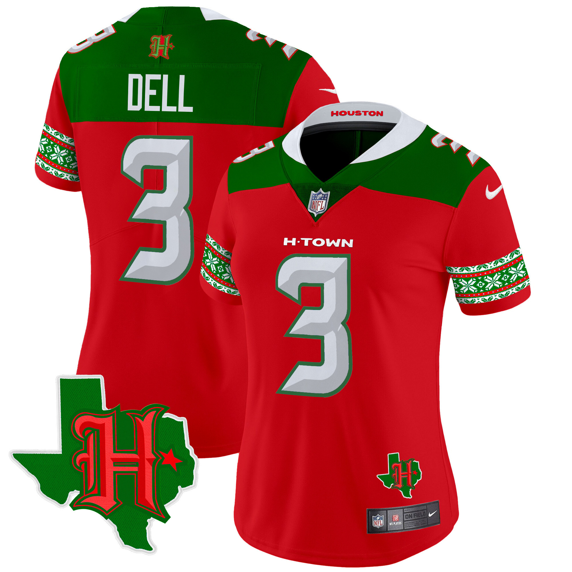 Tank Dell Women's Houston Texans 2024 Christmas Vapor Limited Red Jersey - All Stitched