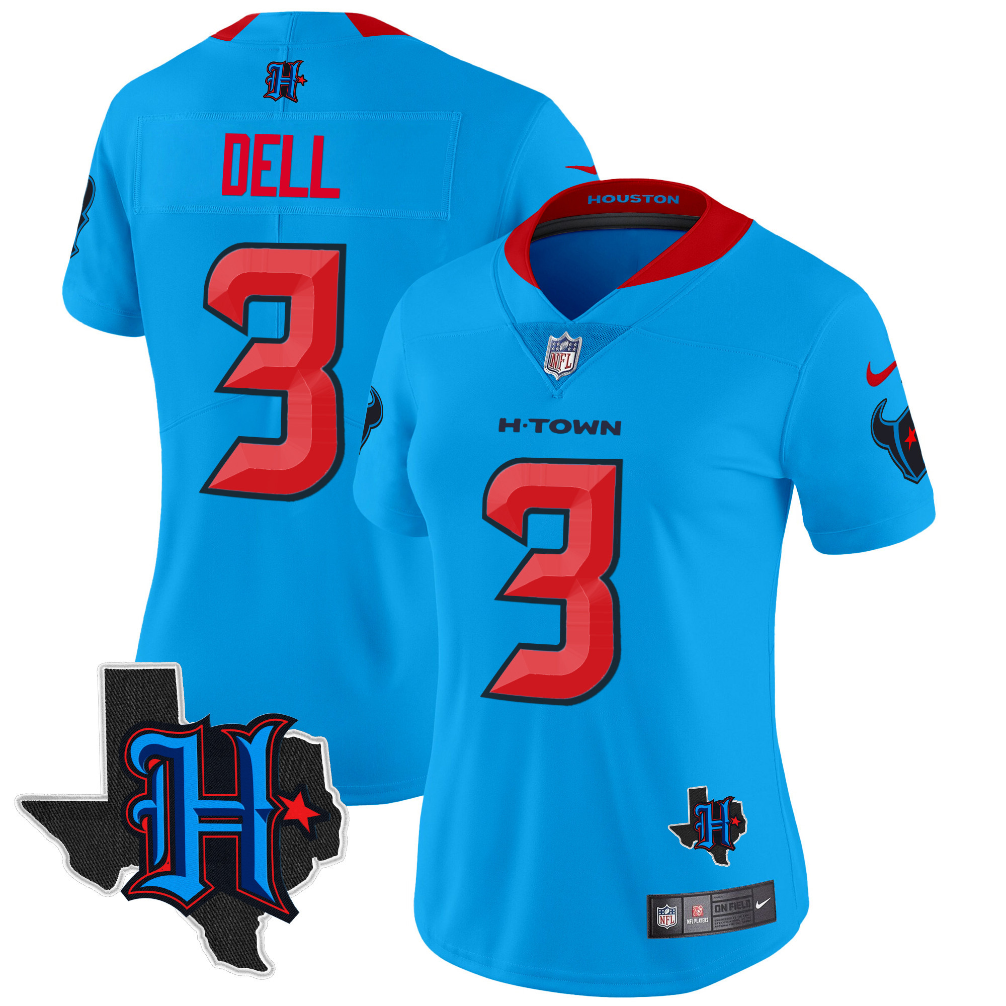 Tank Dell Women's Houston Texans 2024 Texas Patch Vapor Limited Blue Jersey - All Stitched