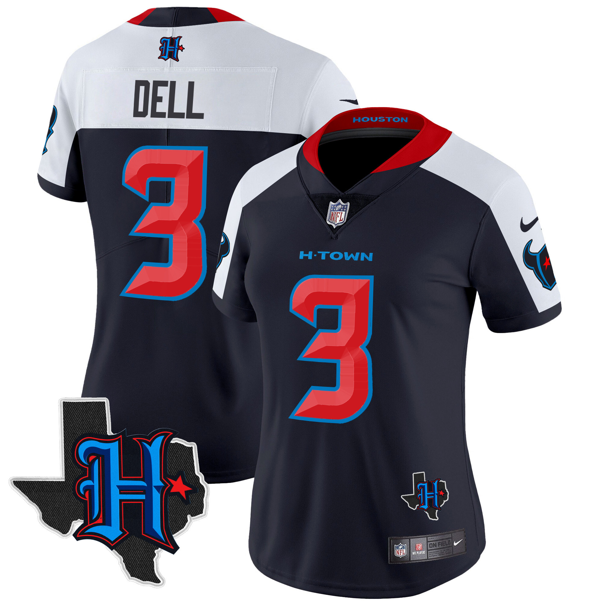 Tank Dell Women's Houston Texans 2024 Texas Patch Vapor Limited Navy Alternate Jersey - All Stitched