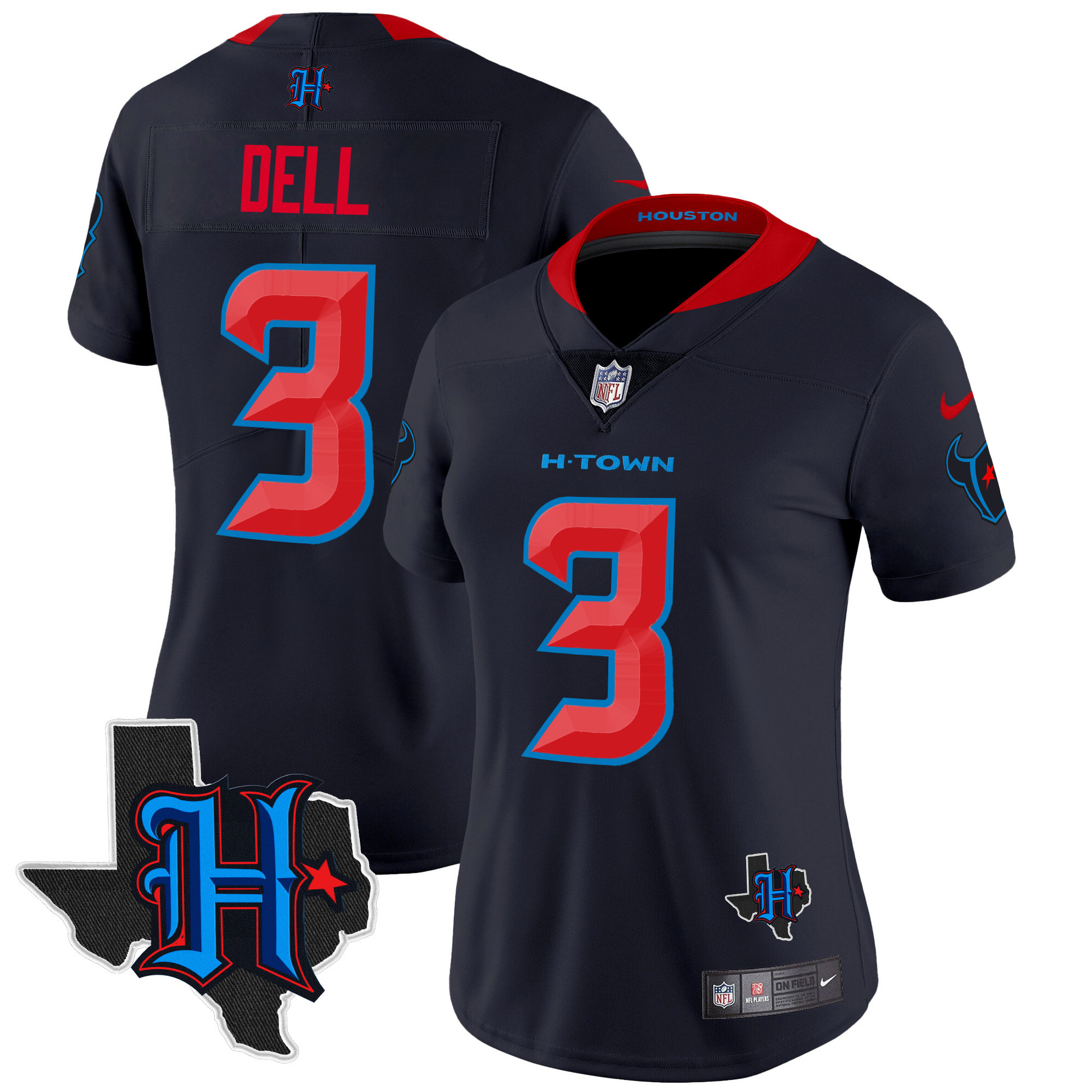 Tank Dell Women's Houston Texans 2024 Texas Patch Vapor Limited Navy Limited Jersey - All Stitched