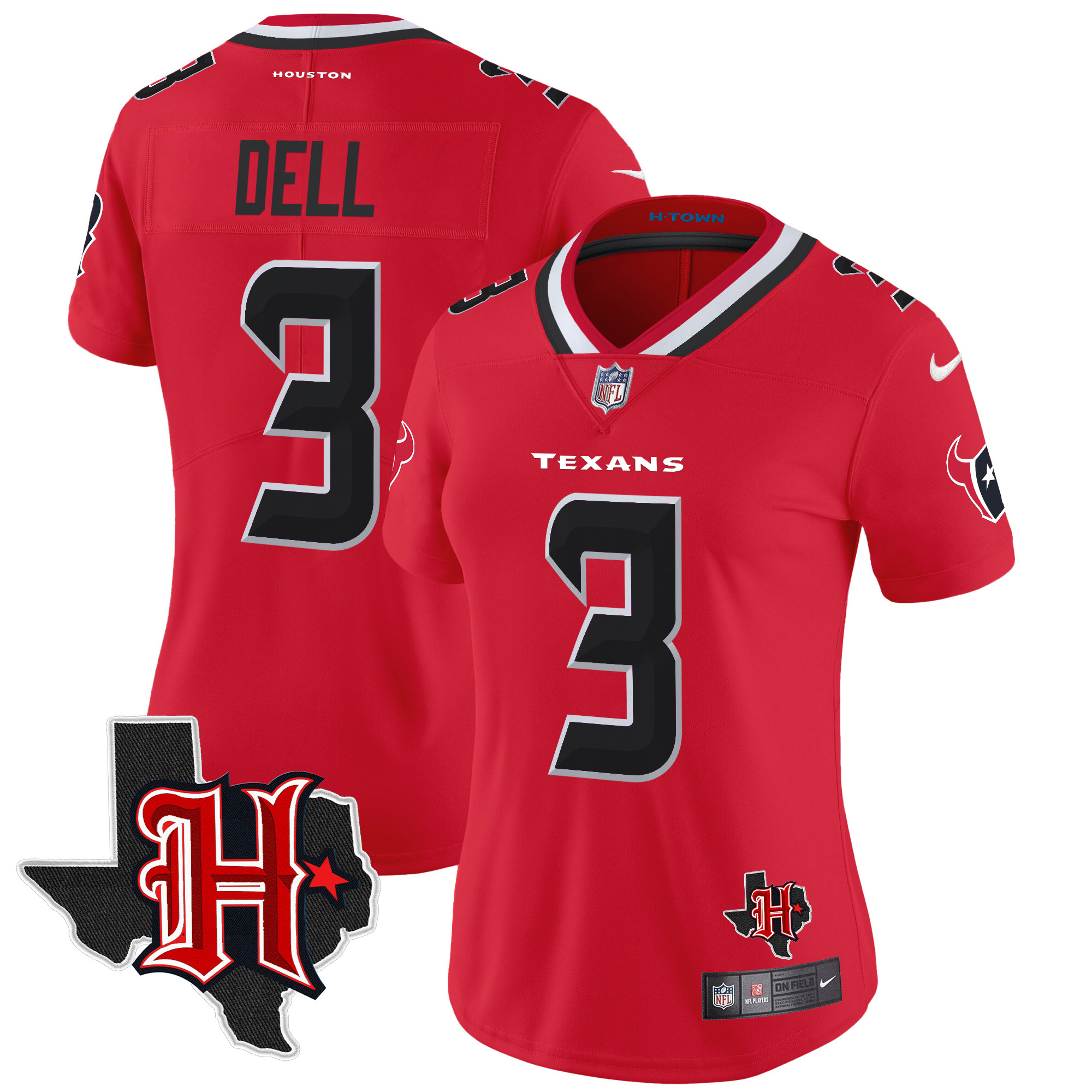 Tank Dell Women's Houston Texans 2024 Texas Patch Vapor Limited Red Jersey - All Stitched