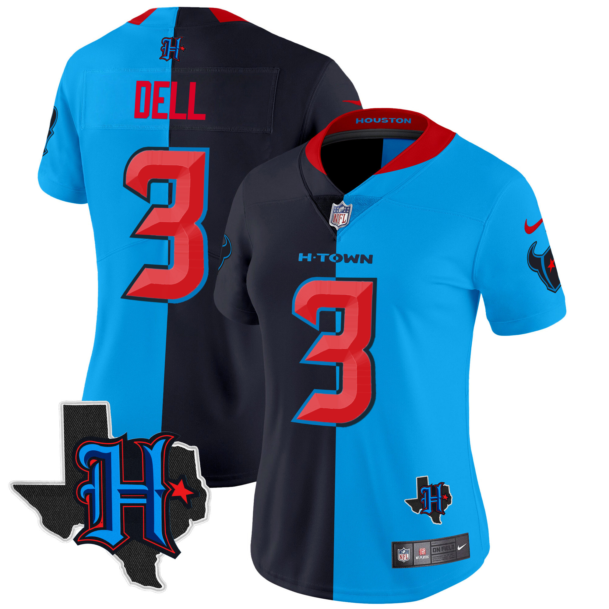 Tank Dell Women's Houston Texans 2024 Texas Patch Vapor Limited Split Jersey - All Stitched