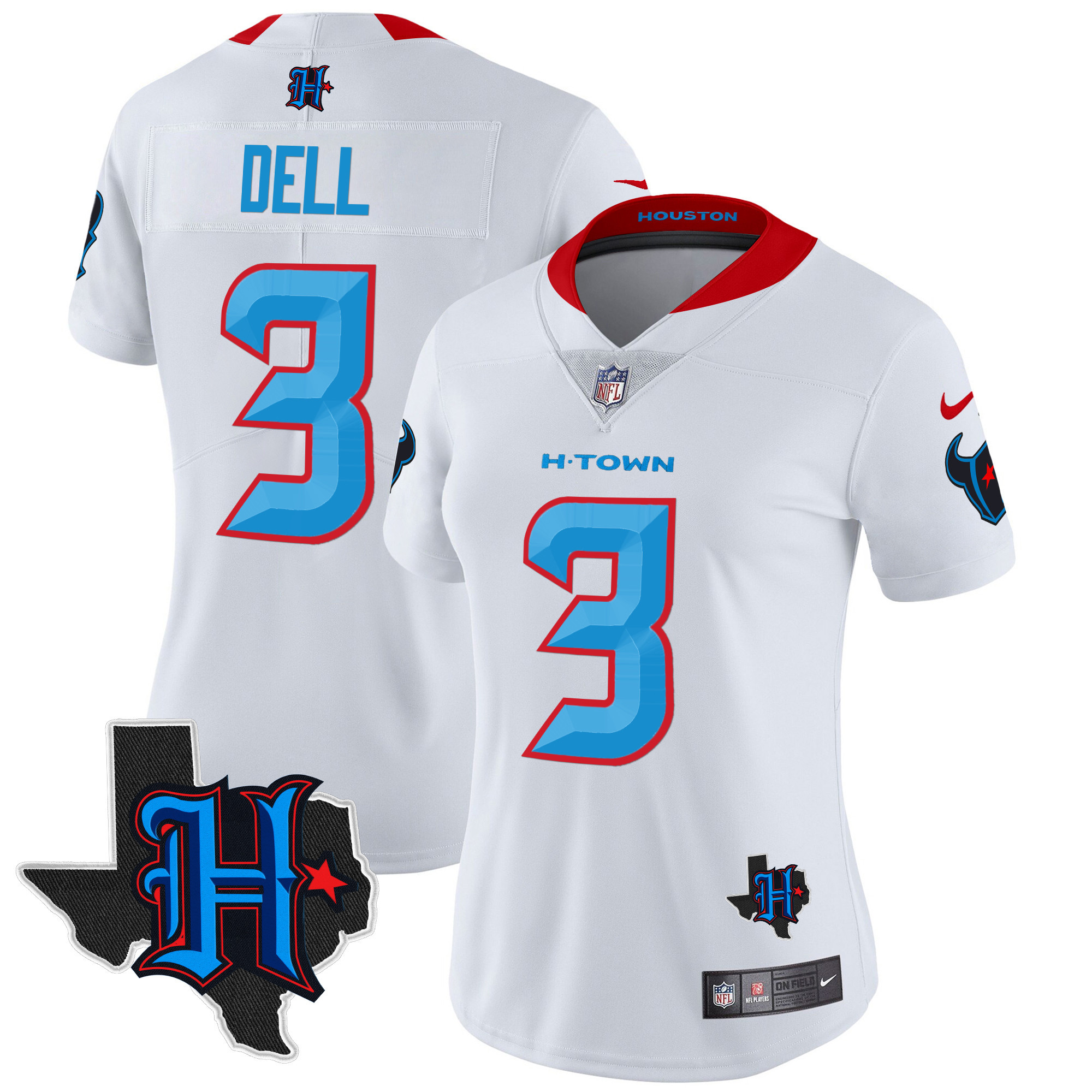 Tank Dell Women's Houston Texans 2024 Texas Patch Vapor Limited White Limited Jersey - All Stitched
