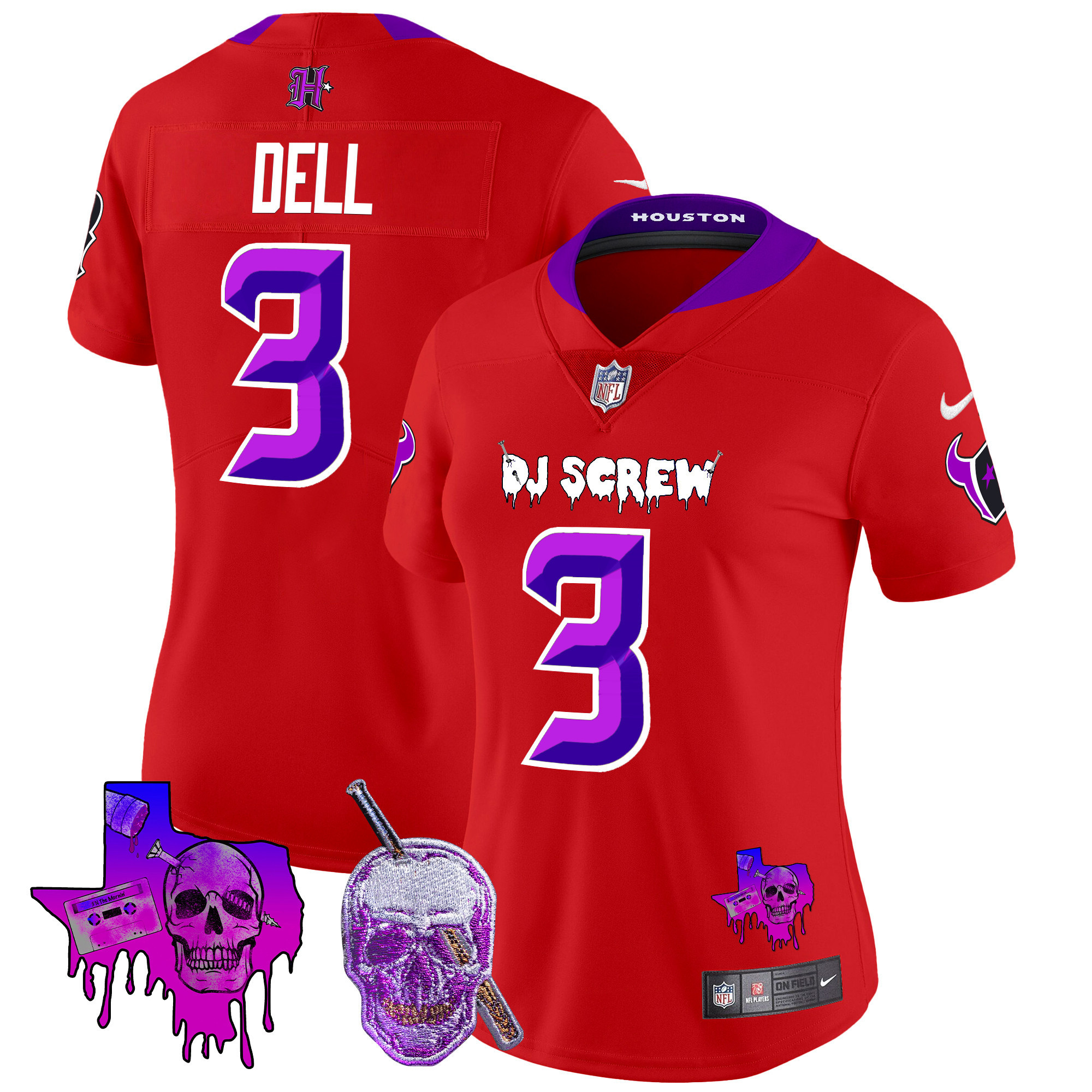 Tank Dell Women's Houston Texans DJ Screw Vapor Limited Red Jersey - All Stitched