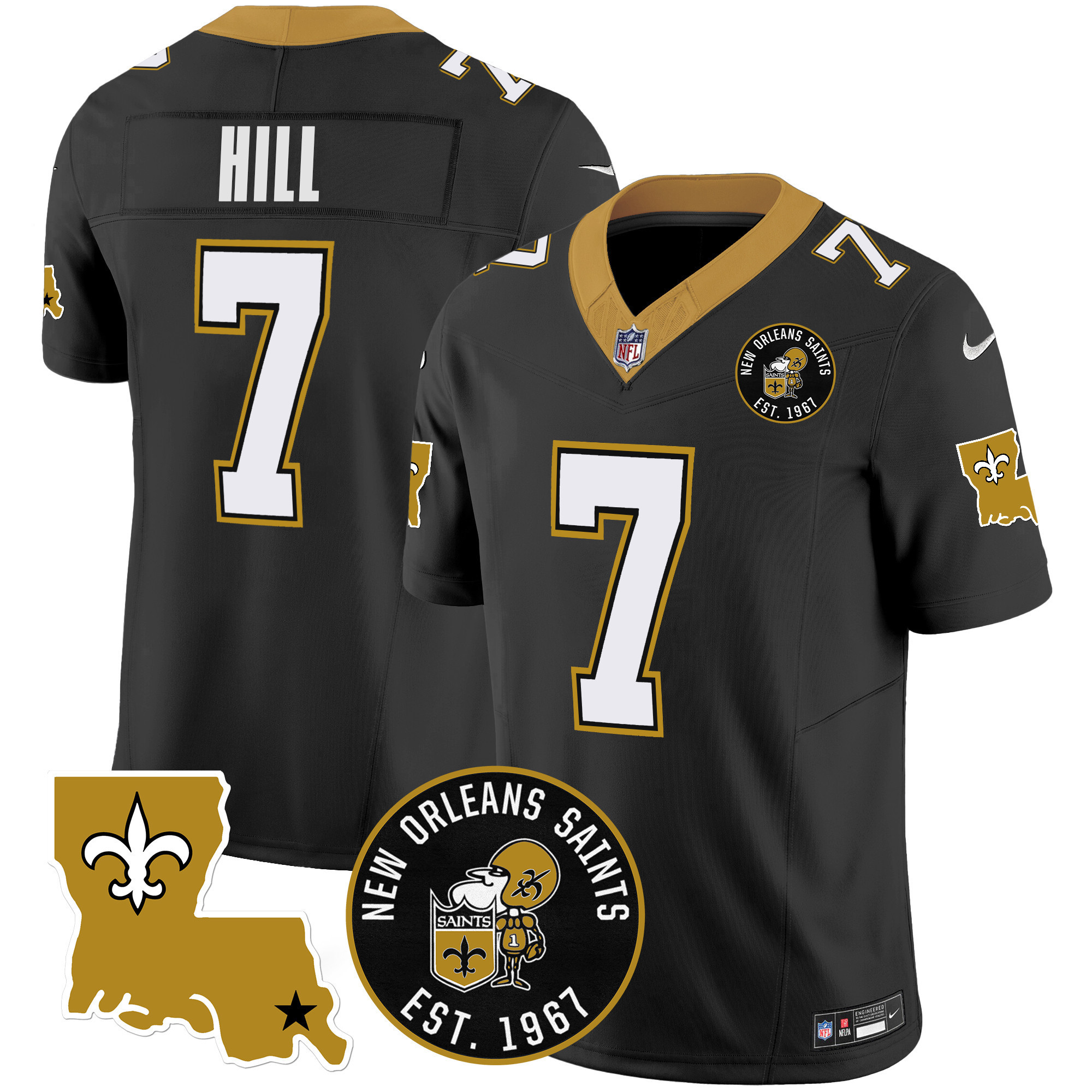 Taysom Hill Men's New Orleans Saints EST. 1967 Patch Vapor Black Jersey - All Stitched
