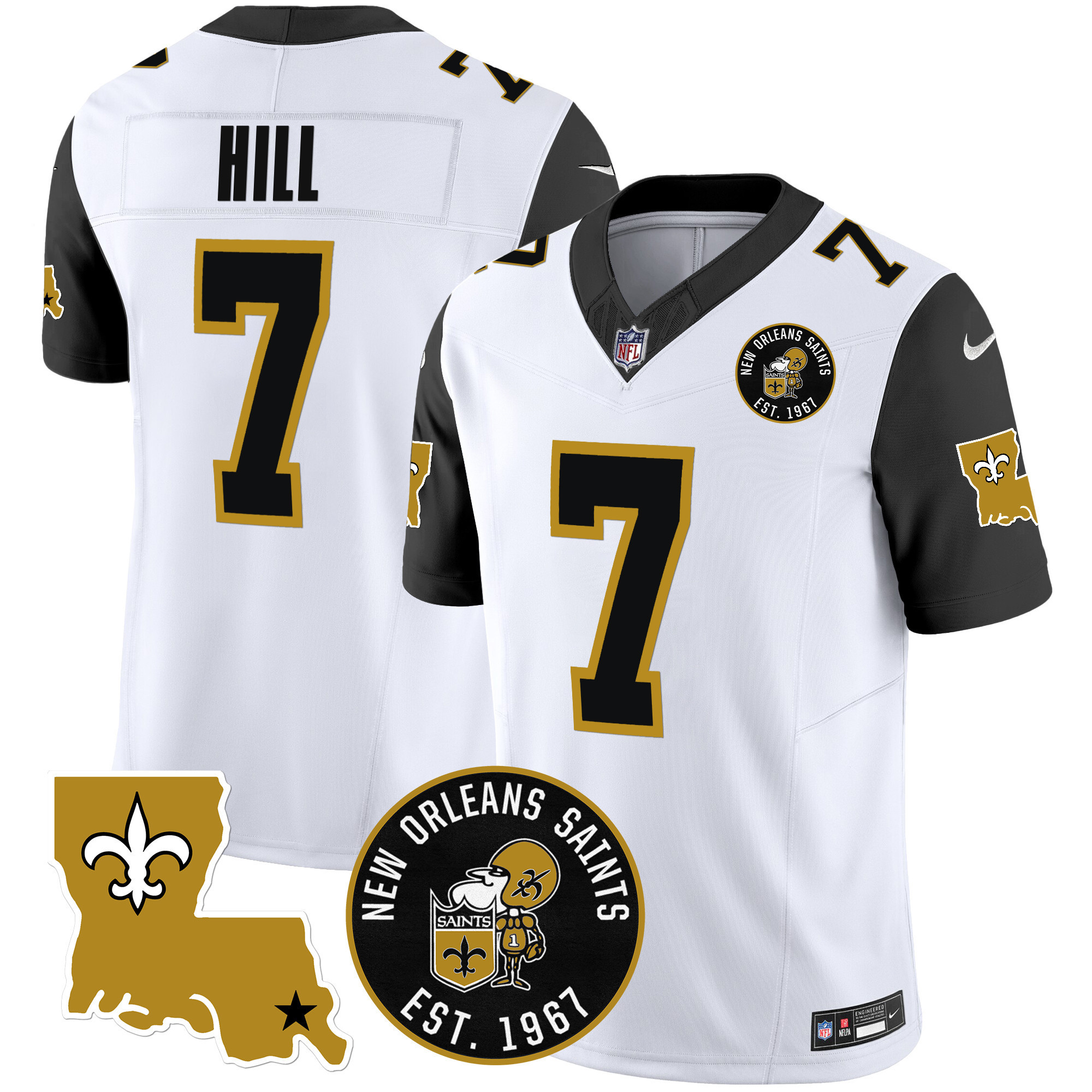 Taysom Hill Men's New Orleans Saints EST. 1967 Patch Vapor Black Sleeves Jersey - All Stitched
