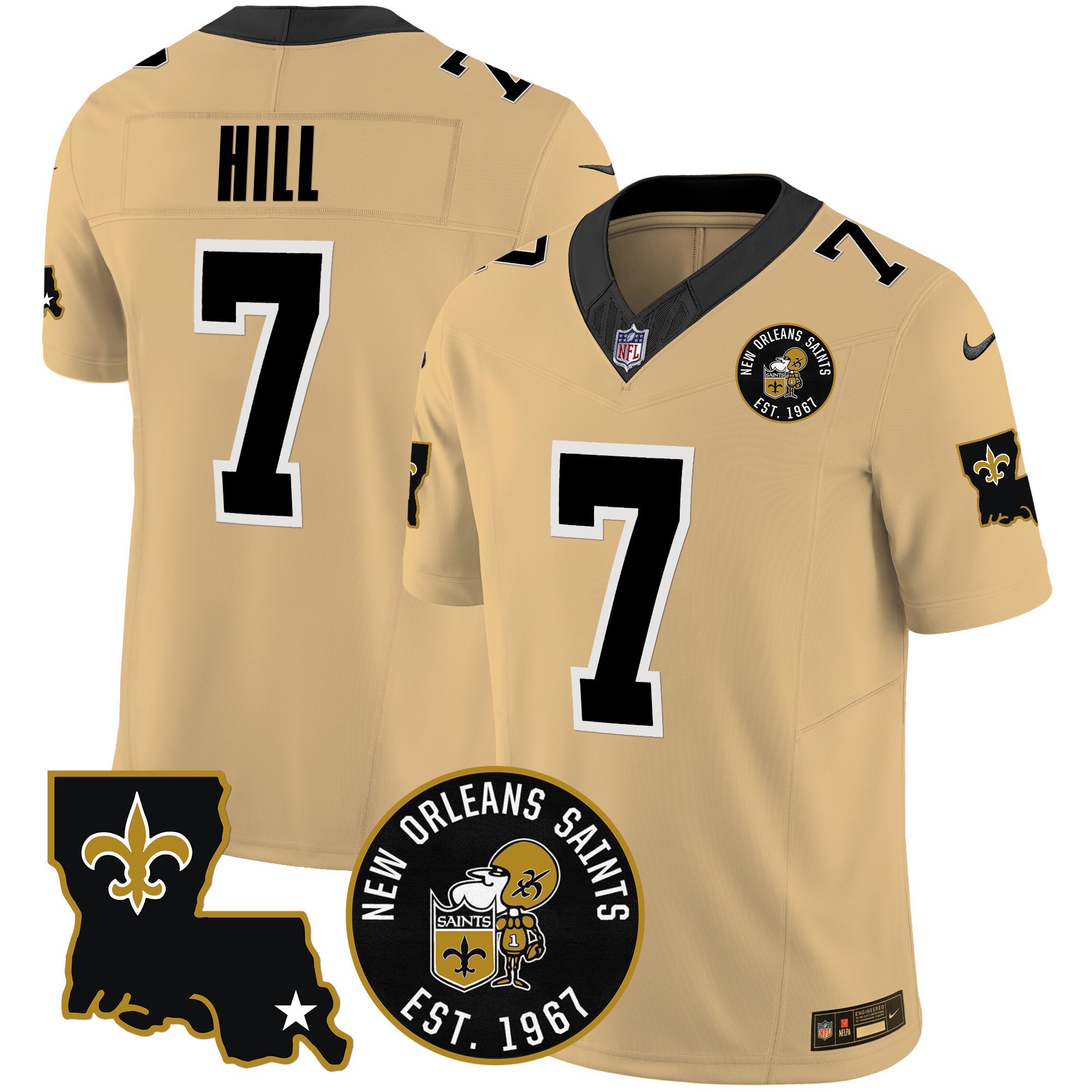 Taysom Hill Men's New Orleans Saints EST. 1967 Patch Vapor Gold Jersey - All Stitched