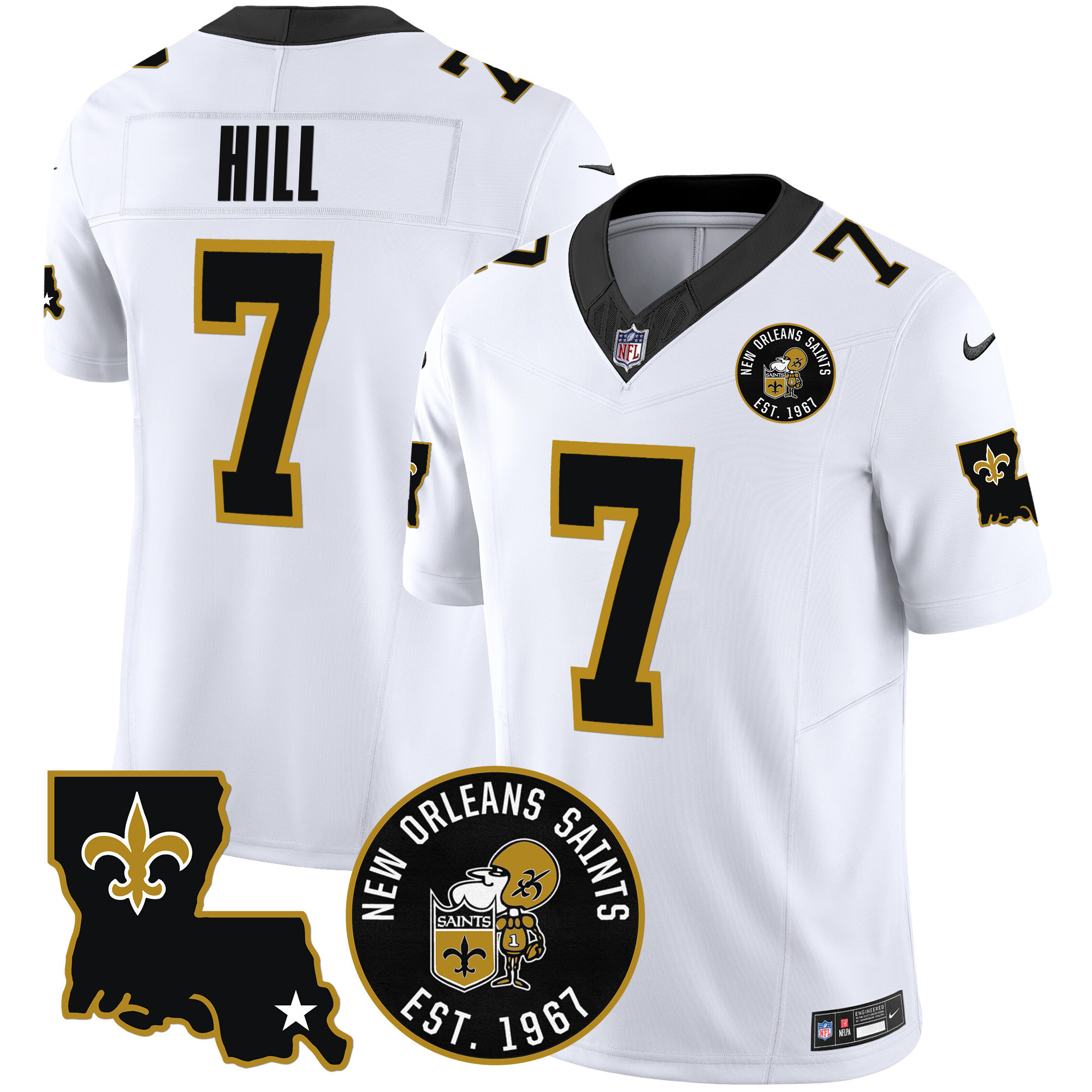 Taysom Hill Men's New Orleans Saints EST. 1967 Patch Vapor White Jersey - All Stitched