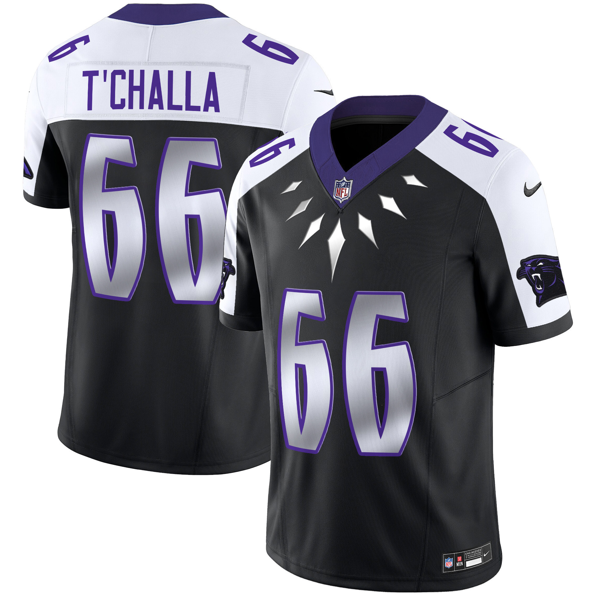 T'Challa 1966 Men's Carolina Panthers Wakanda Vapor Limited Black Alternate Jersey - All Stitched