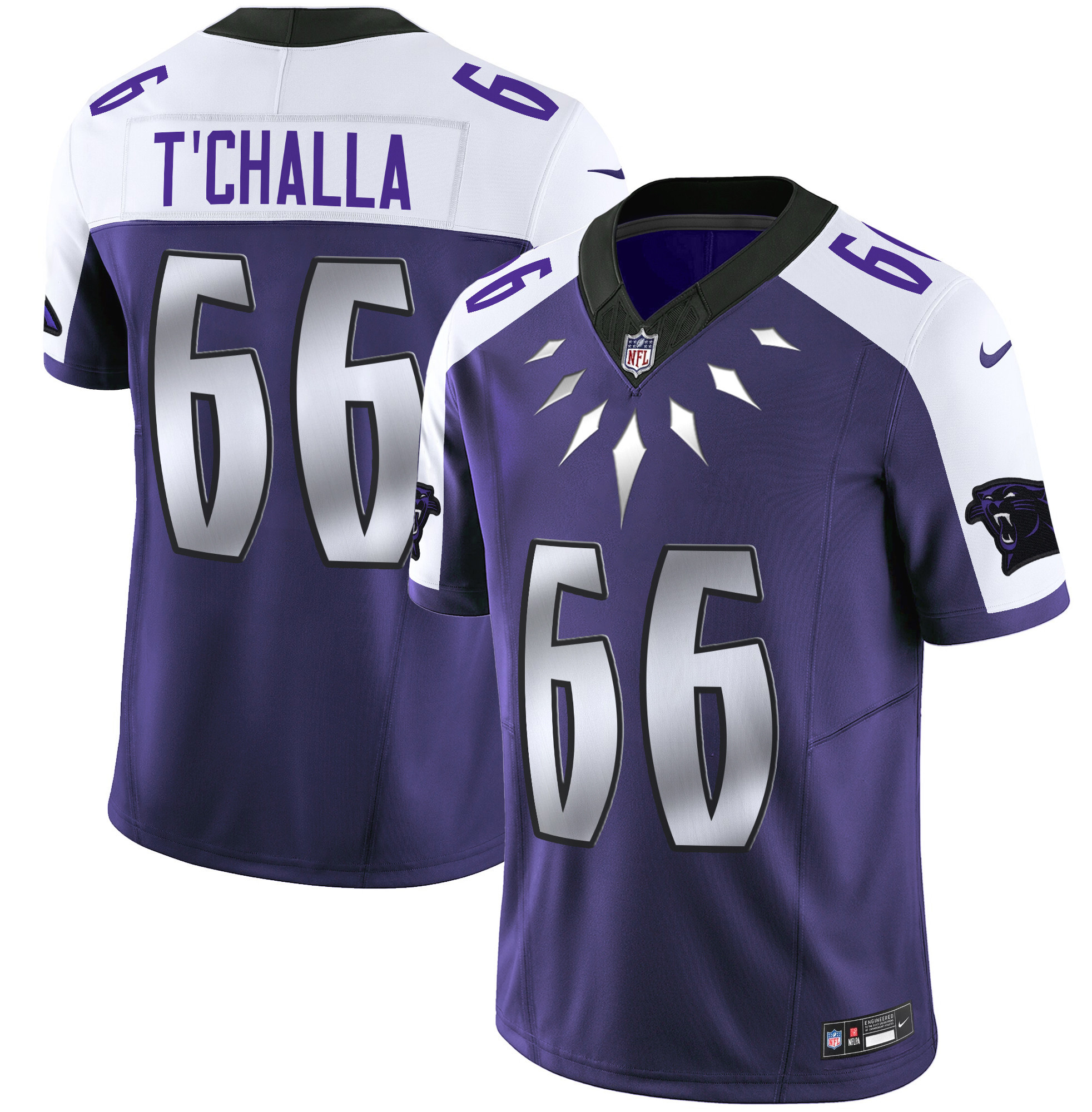 T'Challa 1966 Men's Carolina Panthers Wakanda Vapor Limited Purple Alternate Jersey - All Stitched
