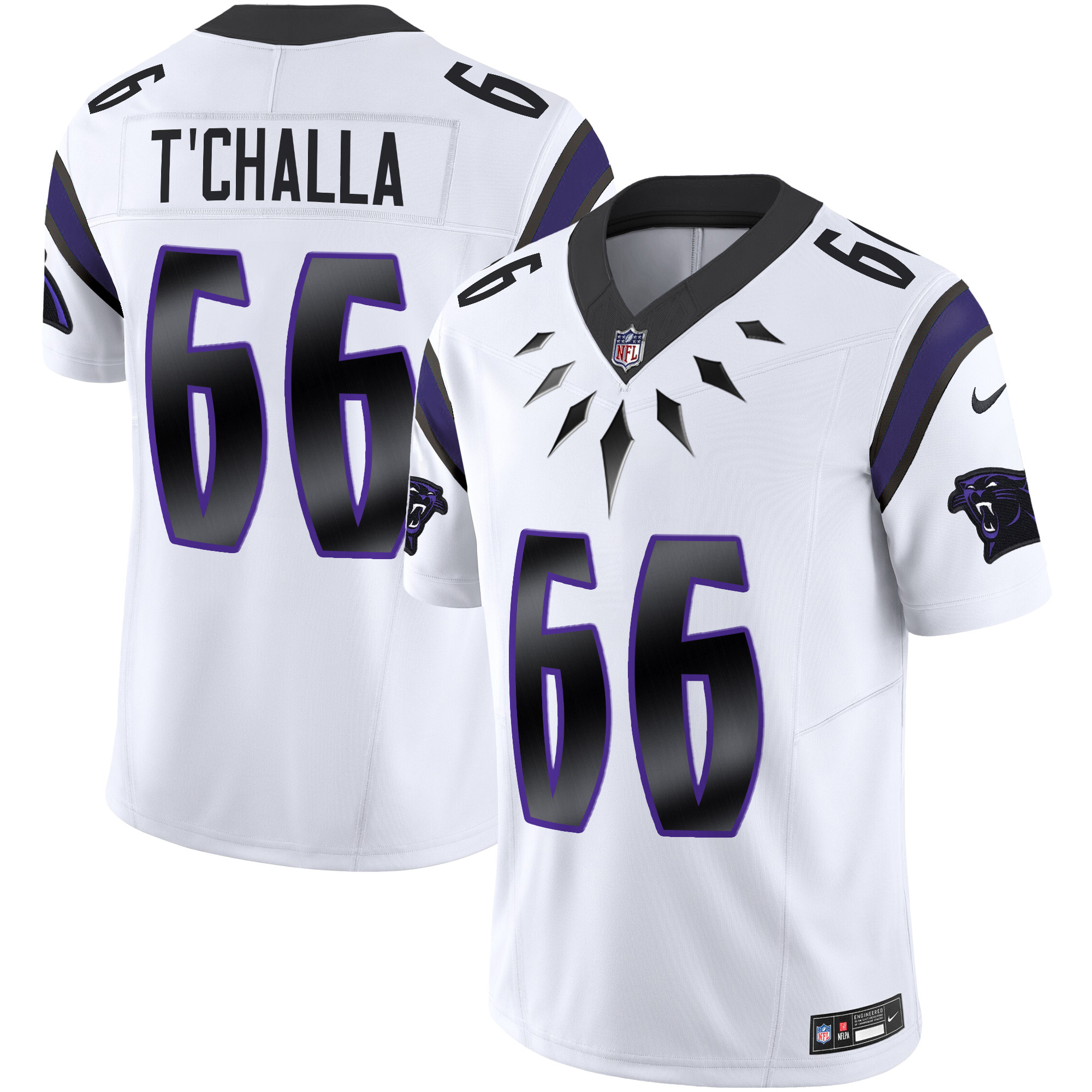 T'Challa 1966 Men's Carolina Panthers Wakanda Vapor Limited White Jersey - All Stitched
