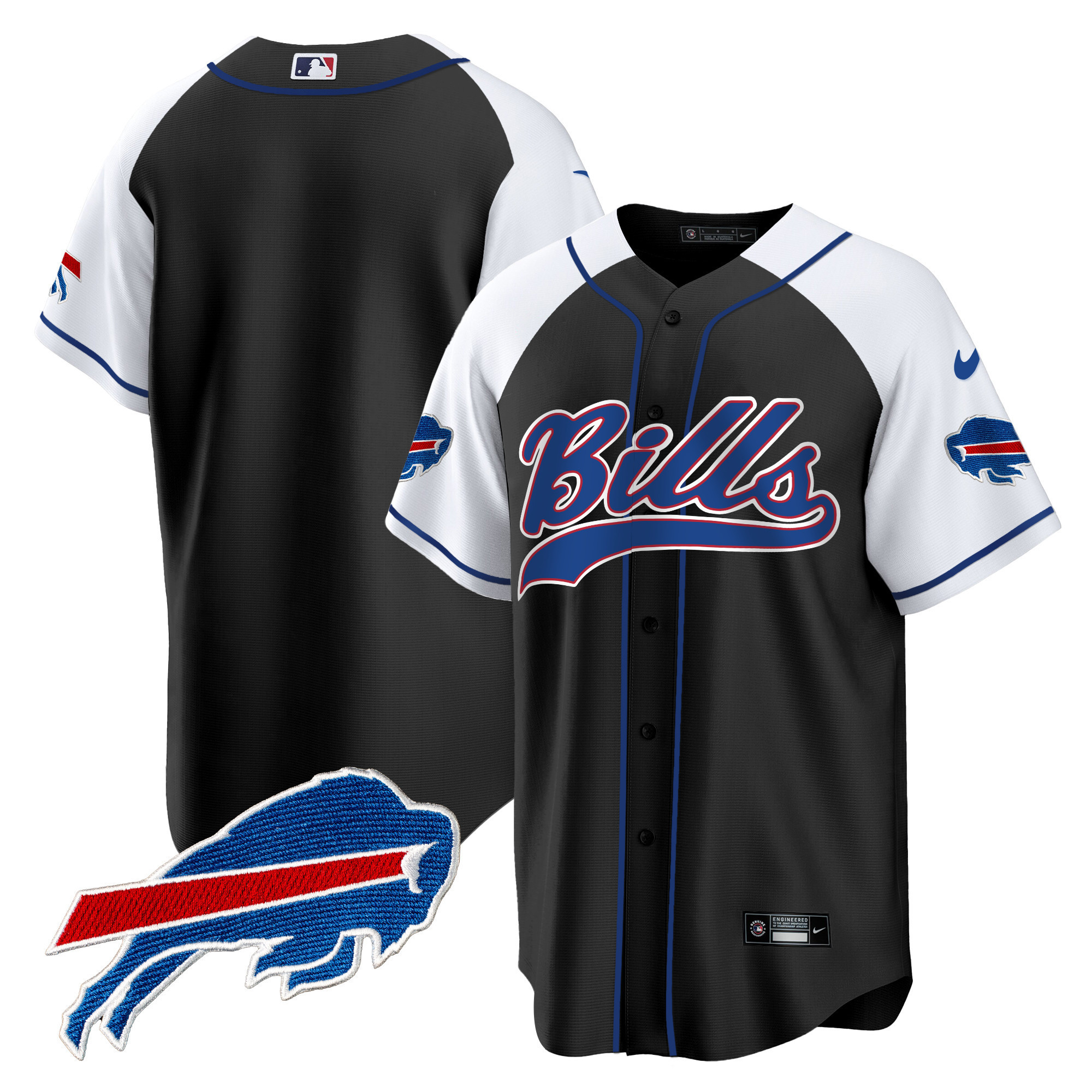 Team Men's Buffalo Bills Baseball Black Alternate Jersey - All Stitched