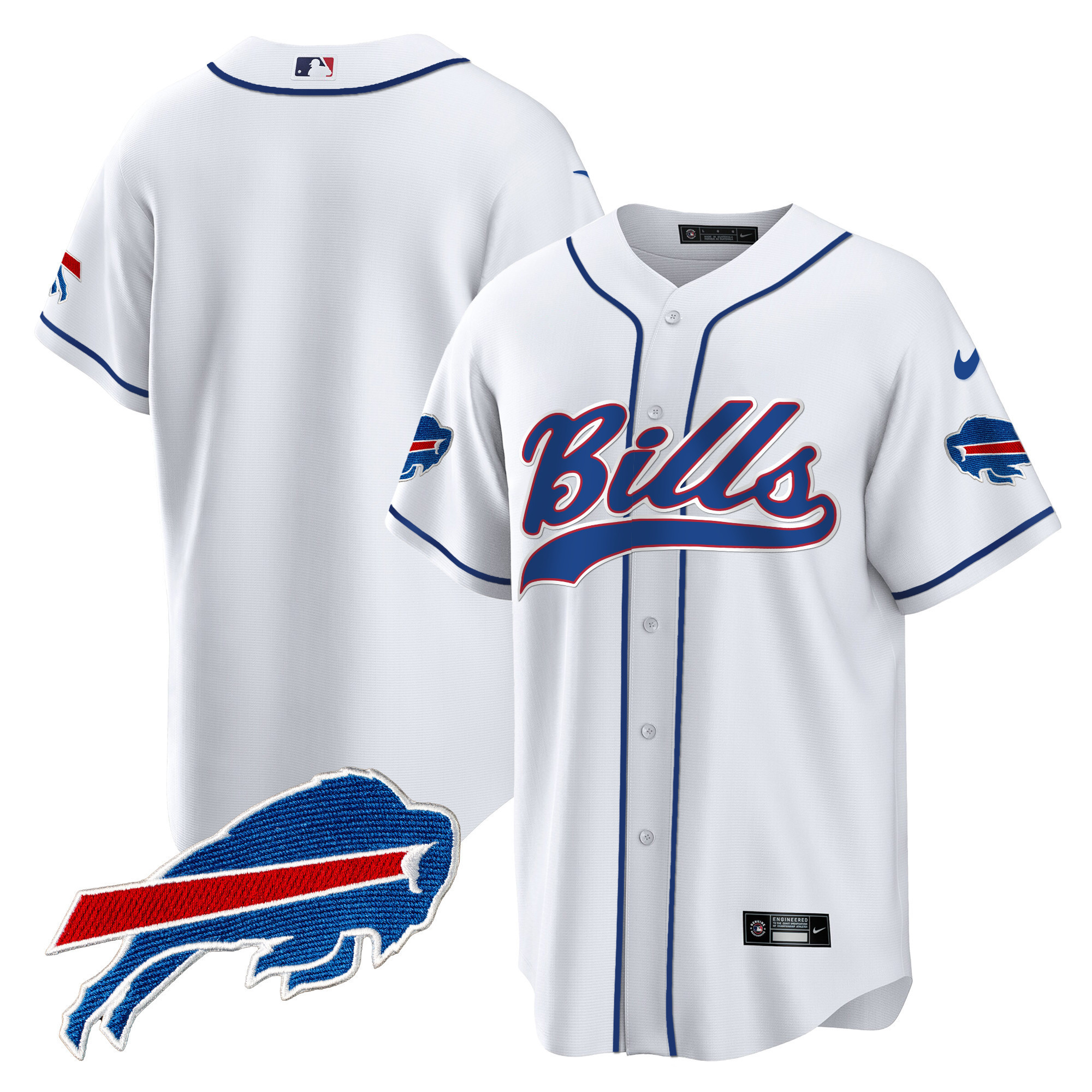 Team Men's Buffalo Bills Baseball White Jersey - All Stitched
