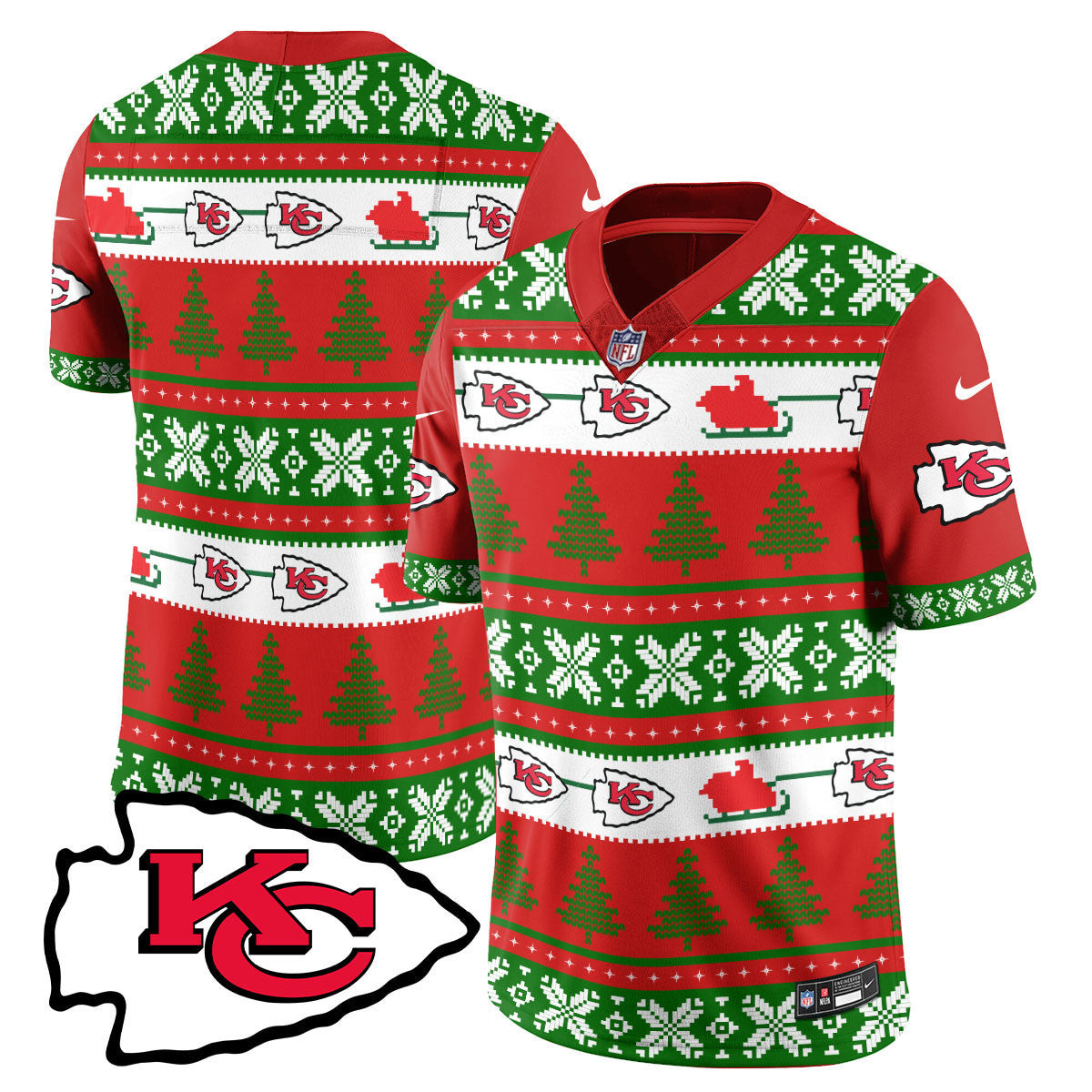 Team Men's Kansas City Chiefs 2024 Christmas Vapor Limited Jersey - Printed Red Green Jersey - All Stitched
