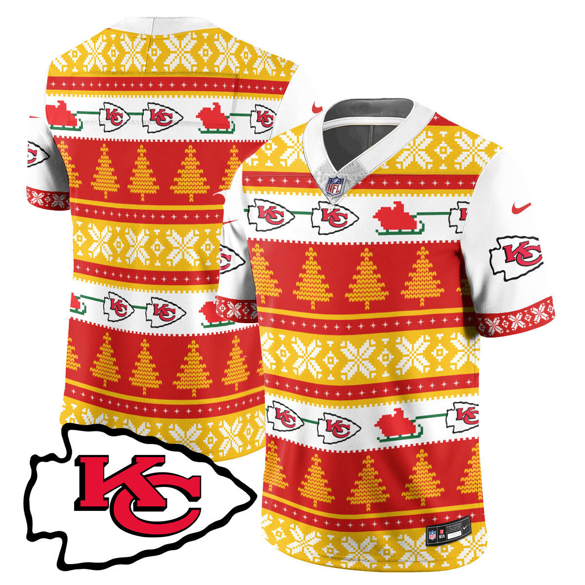 Team Men's Kansas City Chiefs 2024 Christmas Vapor Limited Jersey - Printed White Jersey - All Stitched