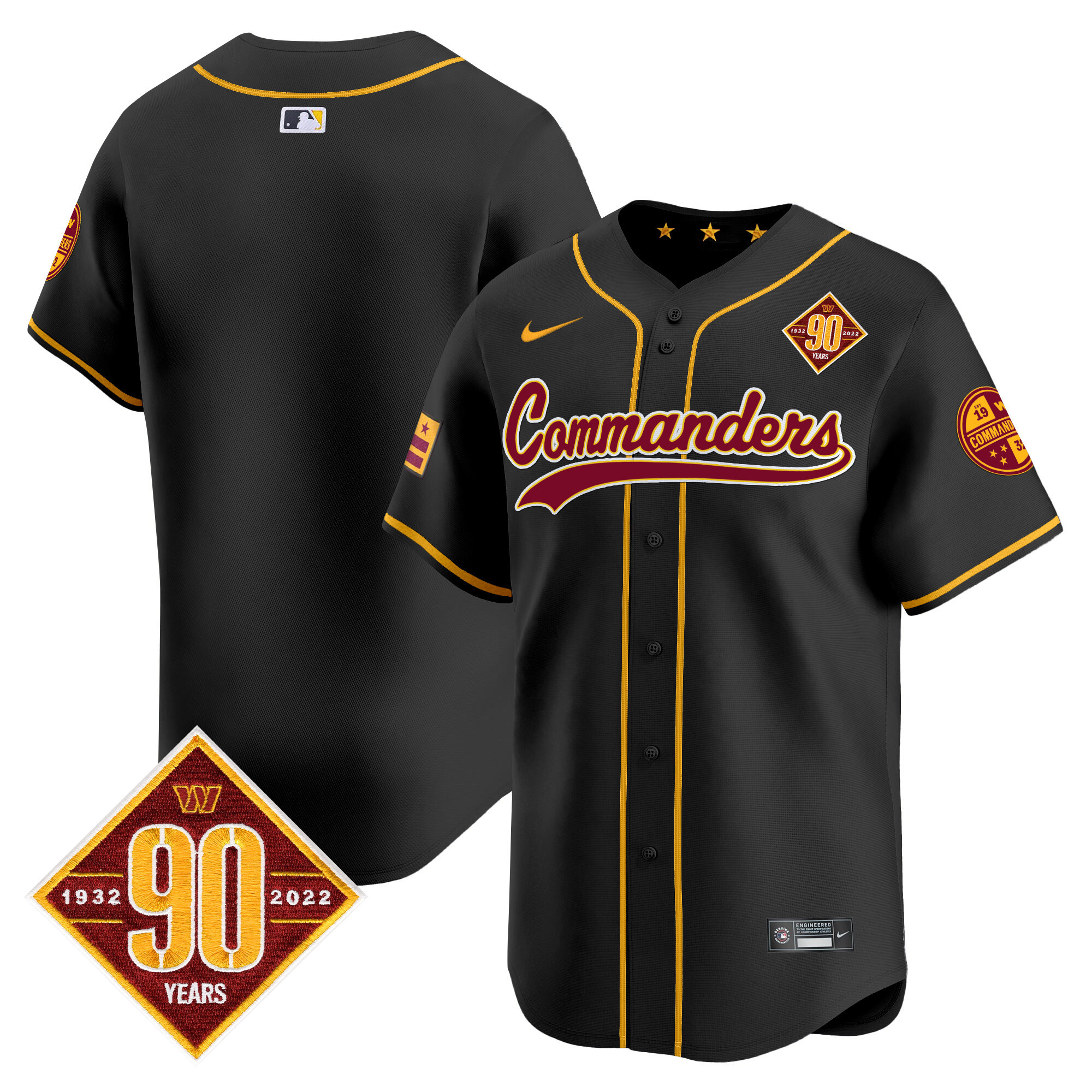 Team Men's Washington Commanders 90th Anniversary Patch Vapor Premier Limited Black Jersey - All Stitched