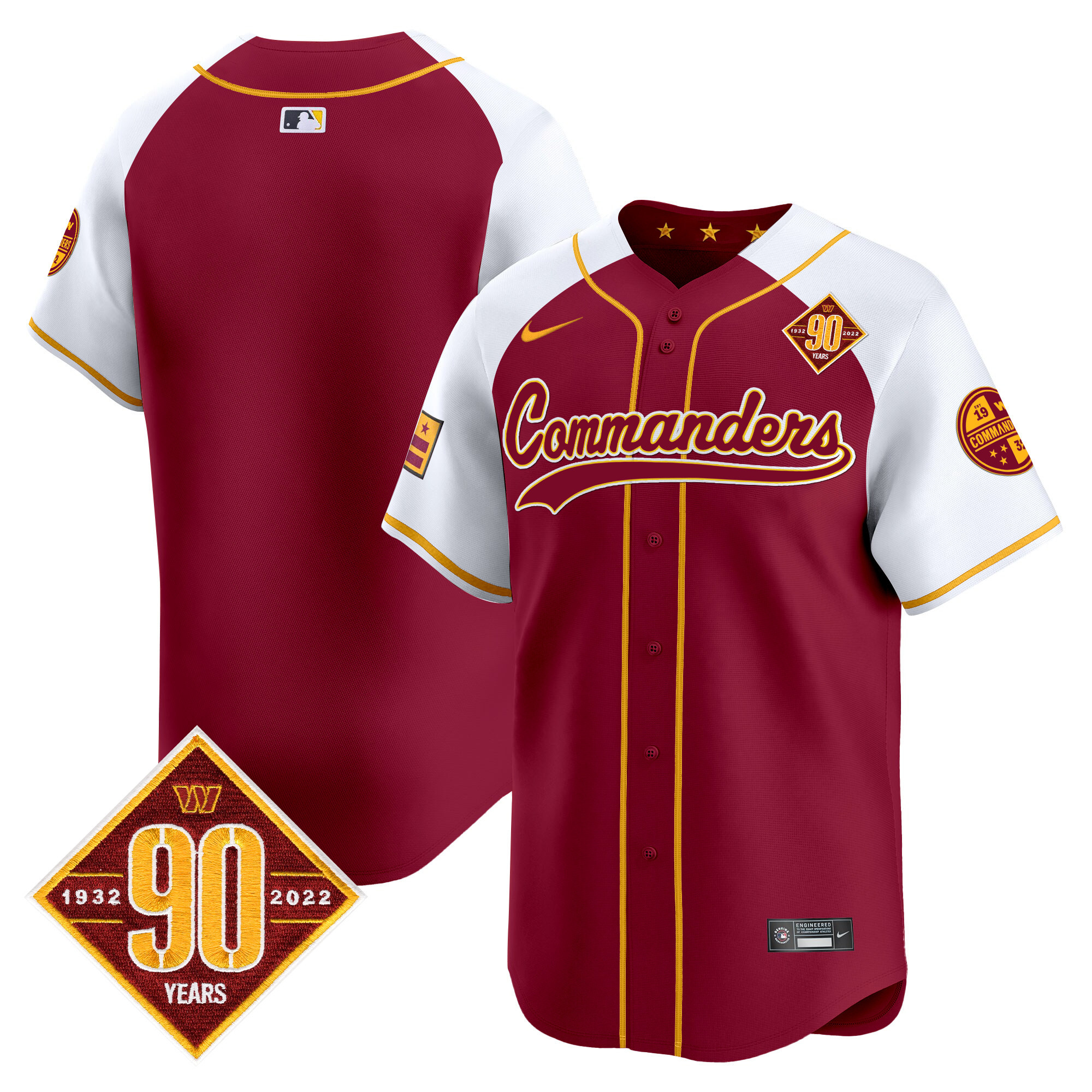 Team Men's Washington Commanders 90th Anniversary Patch Vapor Premier Limited Burgundy Alternate Jersey - All Stitched