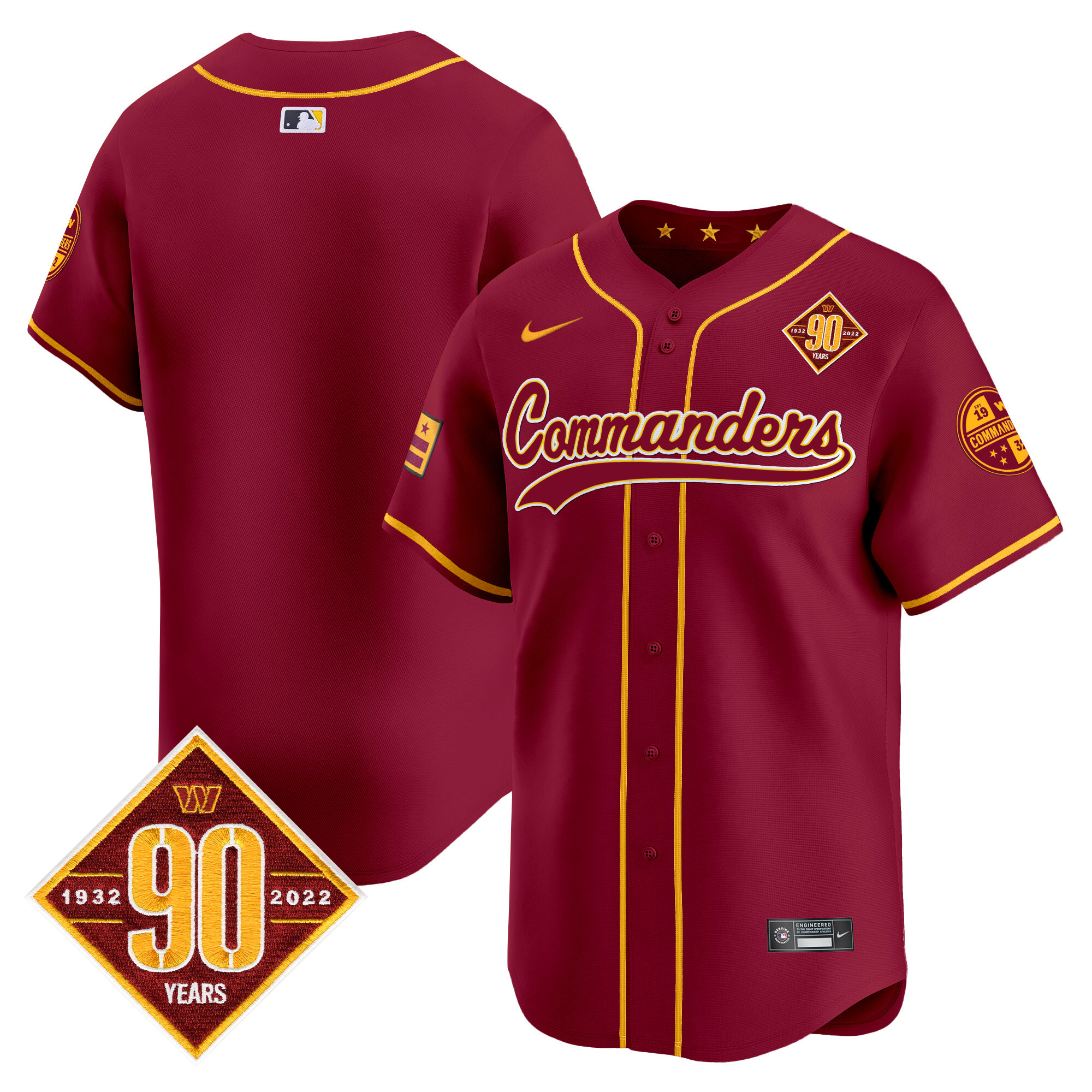 Team Men's Washington Commanders 90th Anniversary Patch Vapor Premier Limited Burgundy Jersey - All Stitched
