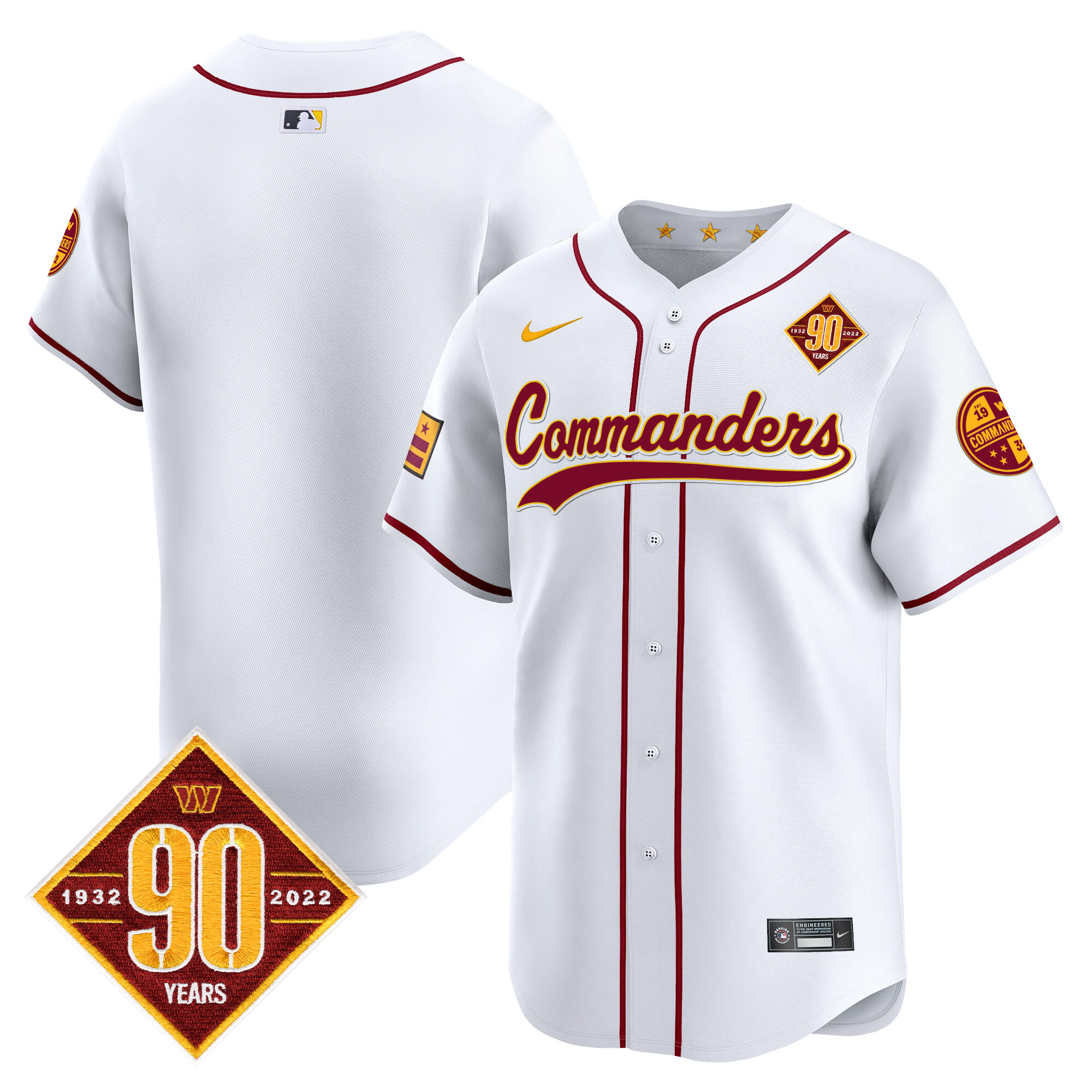 Team Men's Washington Commanders 90th Anniversary Patch Vapor Premier Limited White Jersey - All Stitched